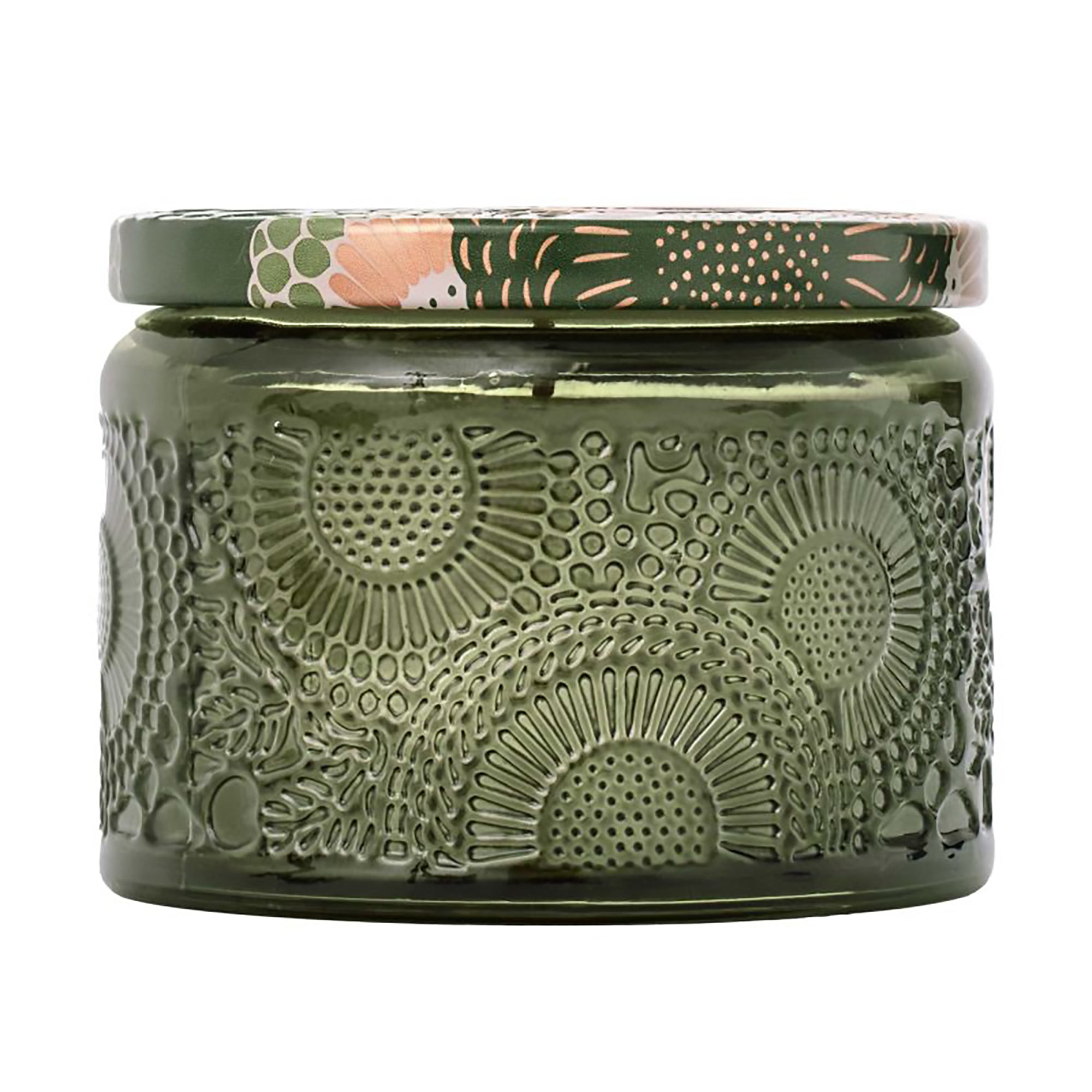 Voluspa Japonica Petite Embossed Glass Jar Candle / Temple Moss