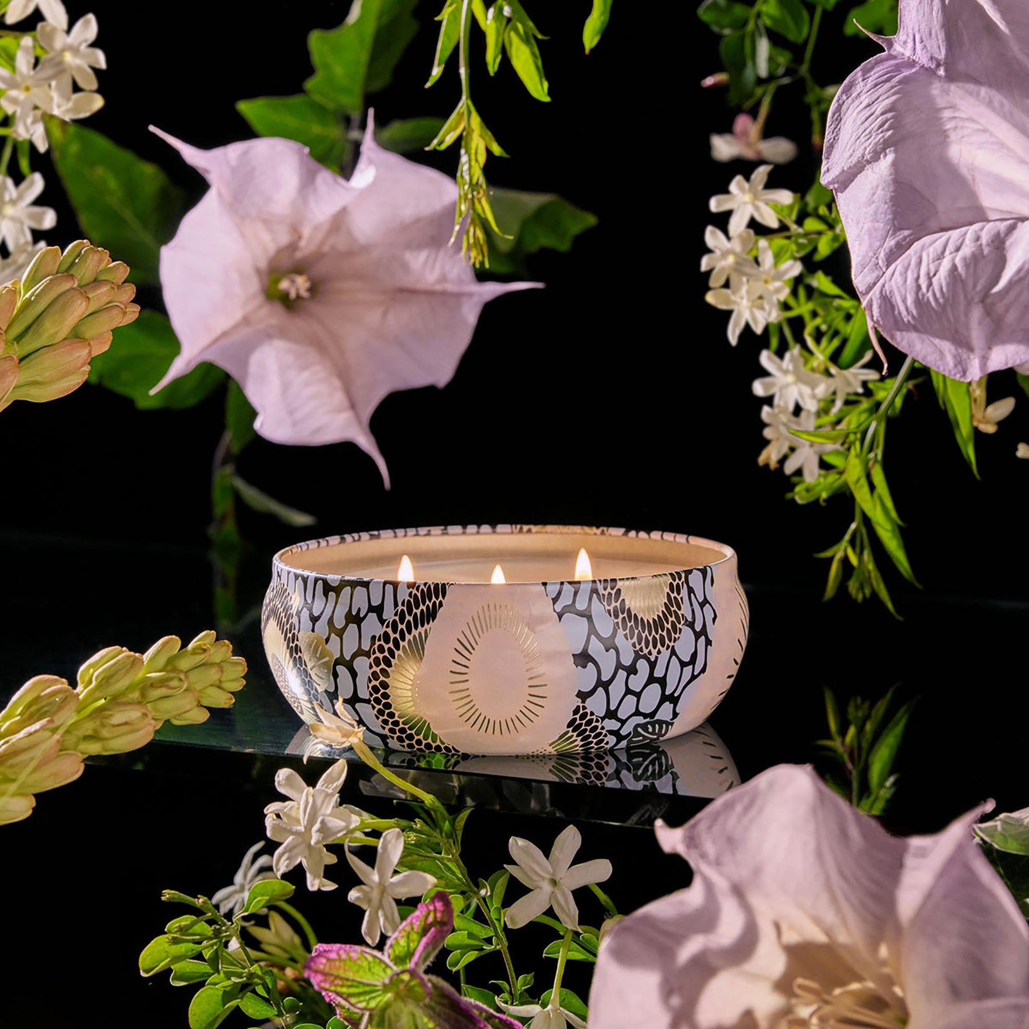 Voluspa Japonica 3 Wick Candle in Decorative Tin / Jasmine Midnight Blooms