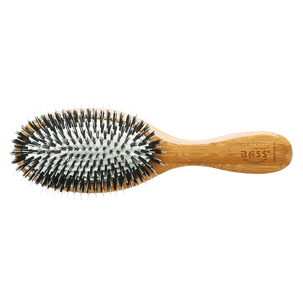 Bass Brushes Bass 53 Dark Bamboo | Medium Oval Hairbrush with Natural Bristle + Nylon Pin / 53-DB thumbnail 1
