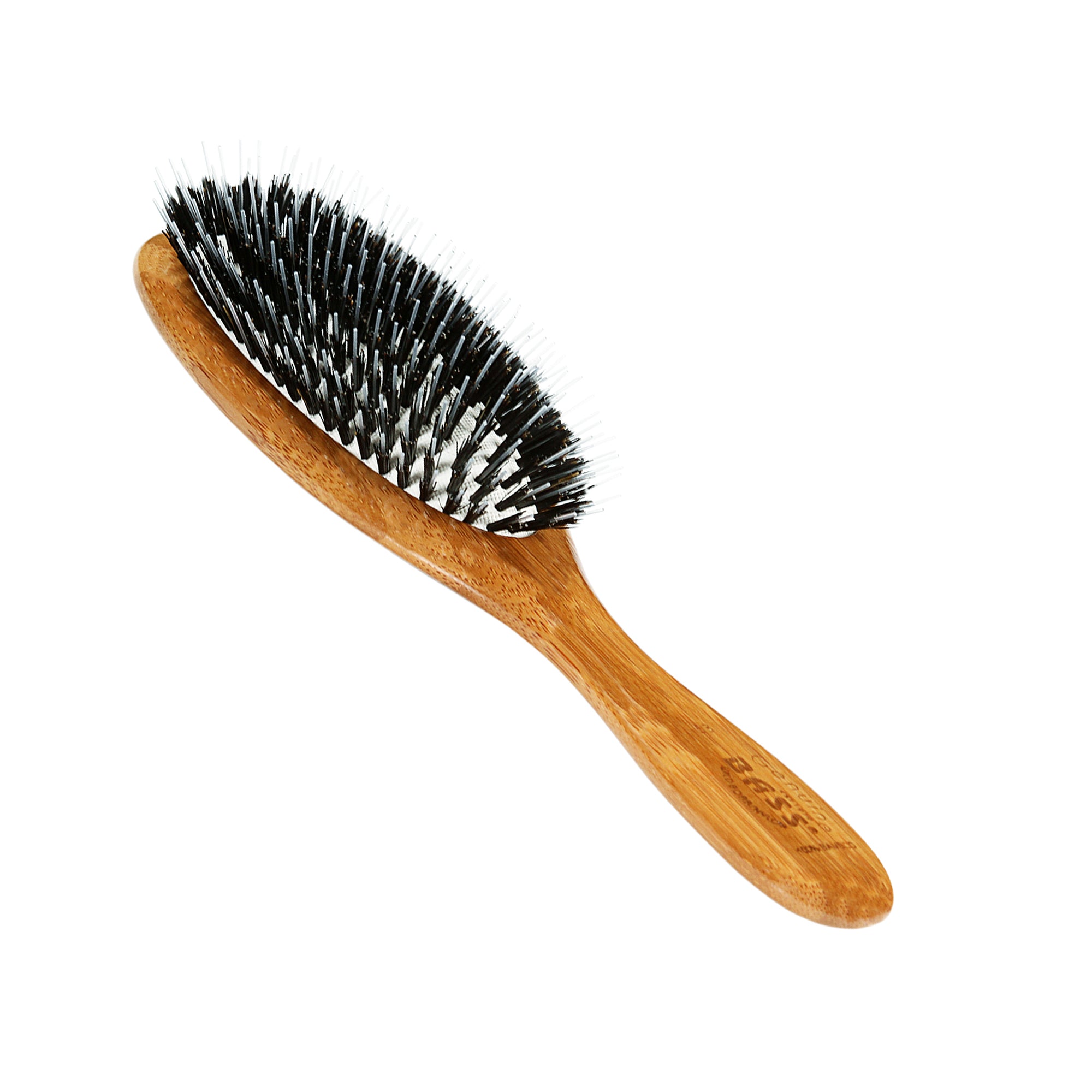 Bass Brushes Bass 53 Dark Bamboo | Medium Oval Hairbrush with Natural Bristle + Nylon Pin / 53-DB