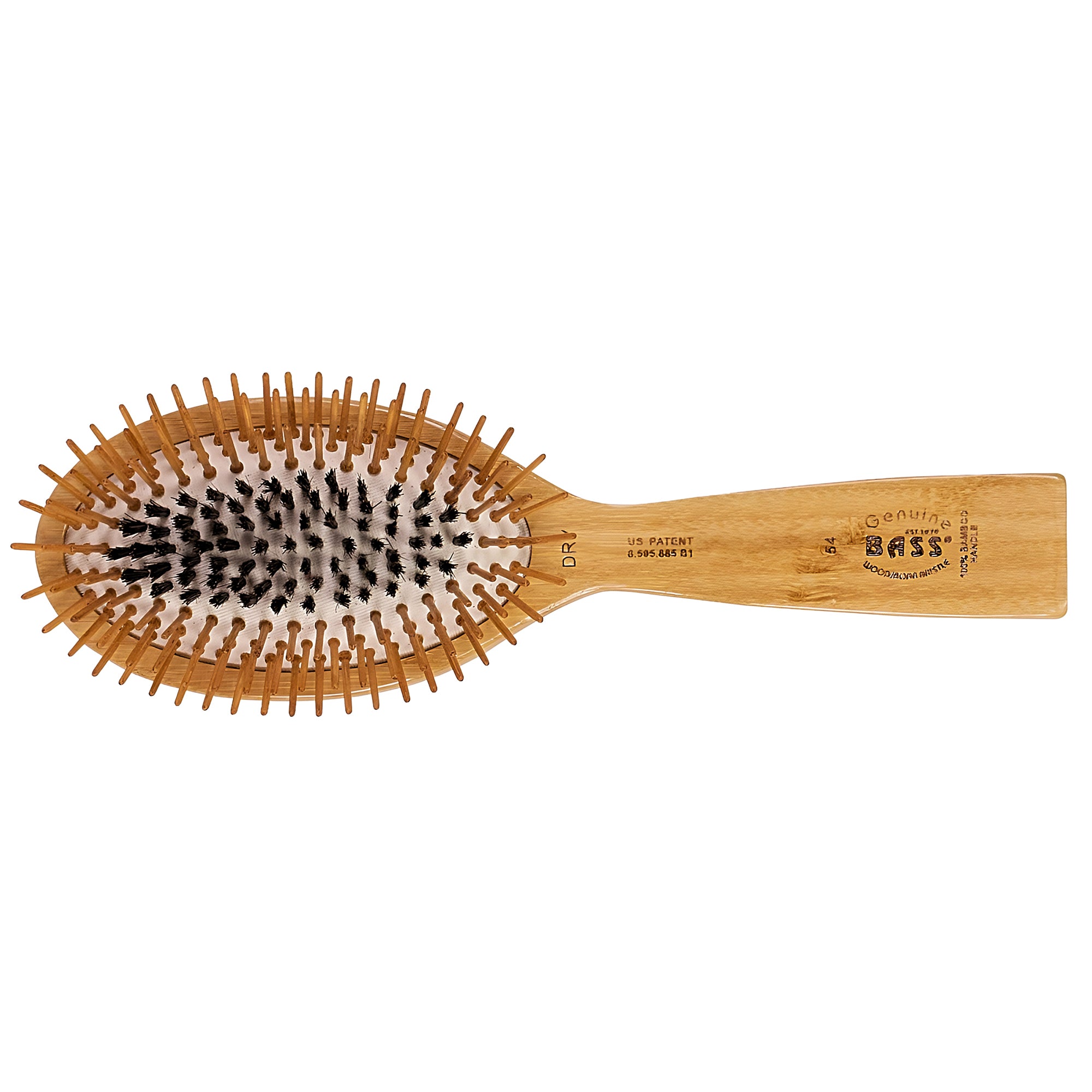 Bass Brushes 54 Dark Bamboo | Large Oval Hairbrush with Natural Bristle + Nylon Pin / 54-DB