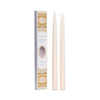 Archipelago Winter Frost Tapered Candle Set of Two white tapered candles, white box with gold accents