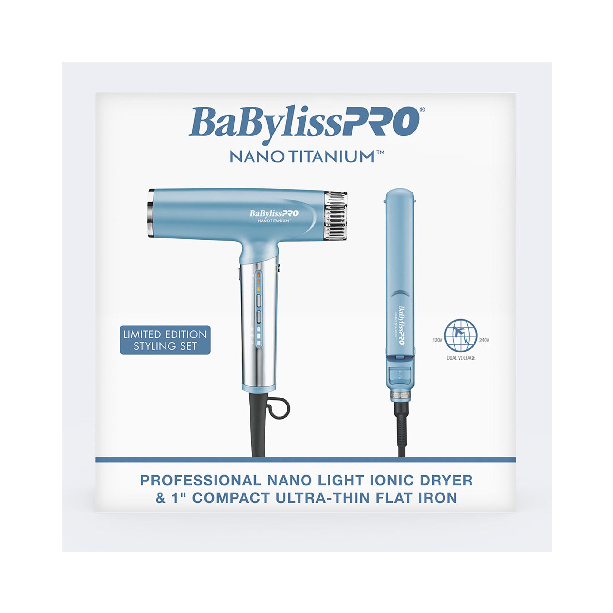BaBylissPRO Nano Titanium Light Dryer & 1" compact Flat Iron Value Pack BNTPP79