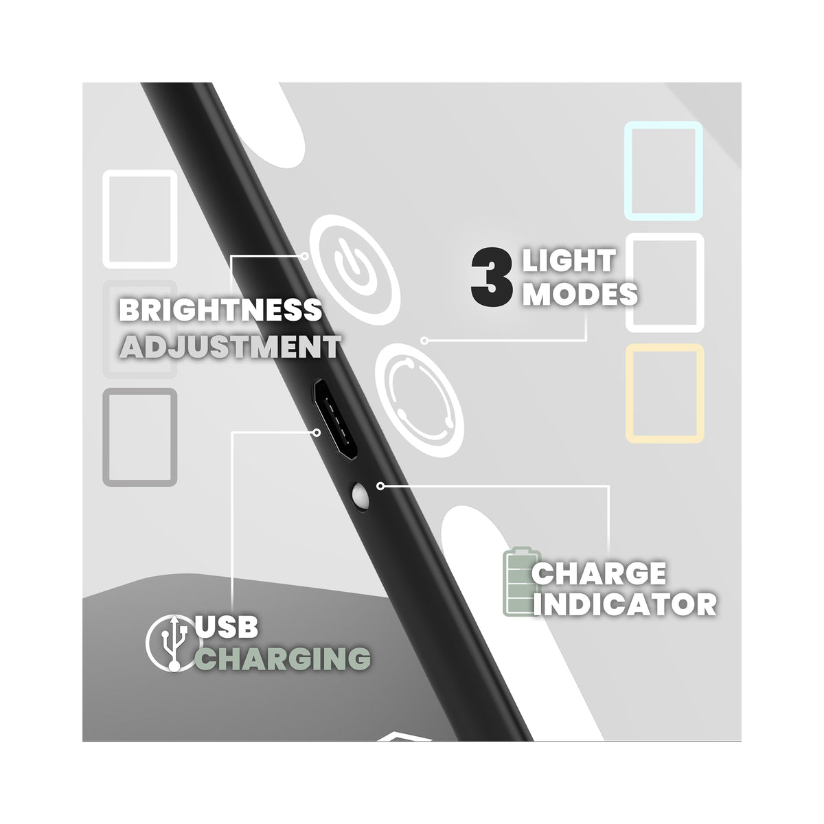 LUNA London ECLIPSE Rechargeable LED Travel Mirror with 3 Light Modes / MATTE BLACK, image 46179650437270