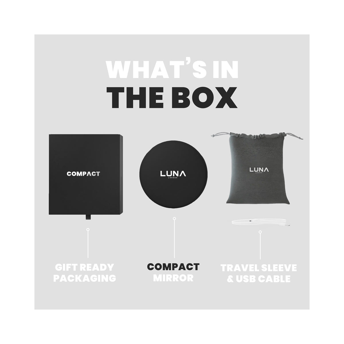 LUNA London COMPACT 2.0 7X 1X Magnifying LED Compact Mirror / MATTE BLACK, image 46179767124118