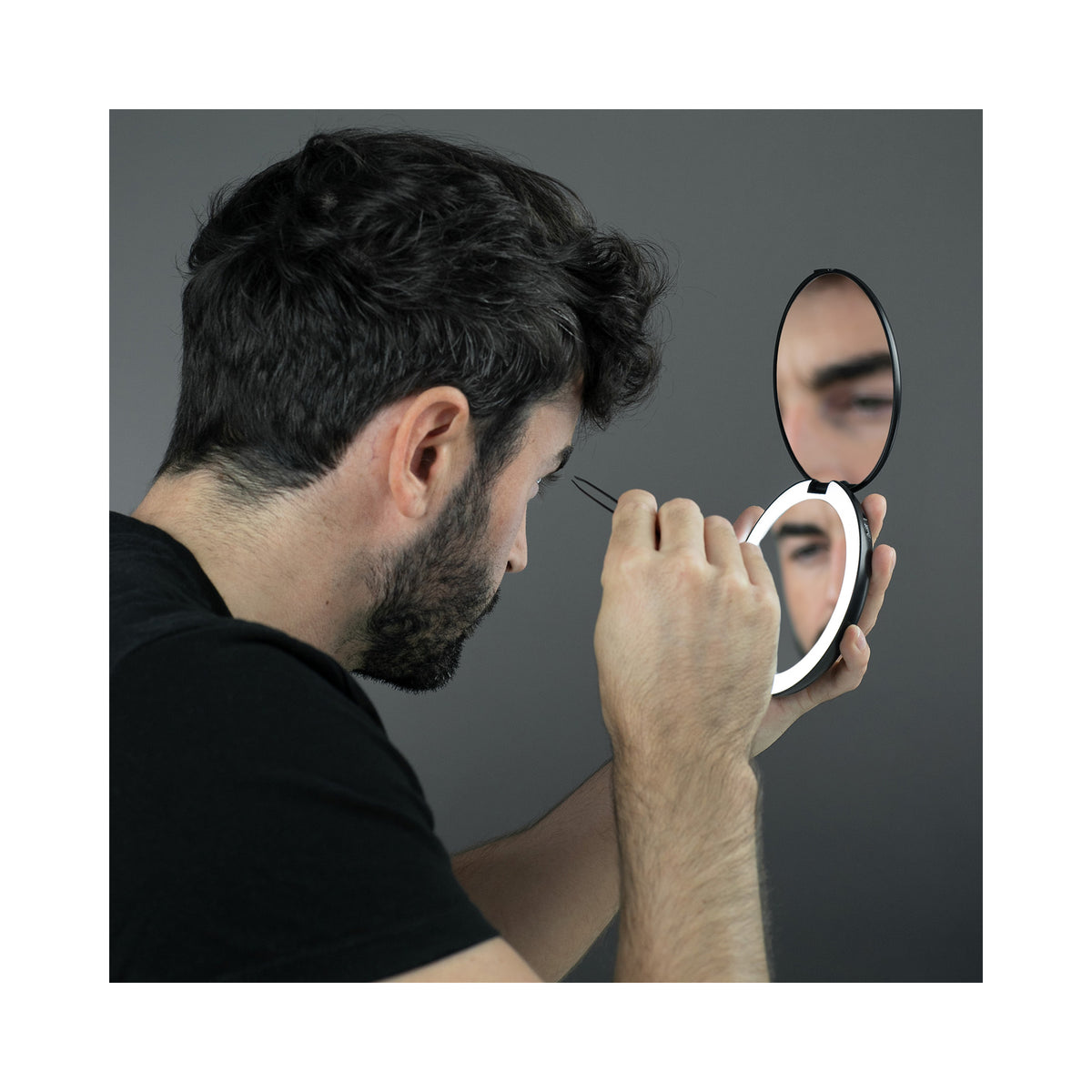 LUNA London COMPACT 2.0 7X 1X Magnifying LED Compact Mirror / MATTE BLACK, image 46179767189654