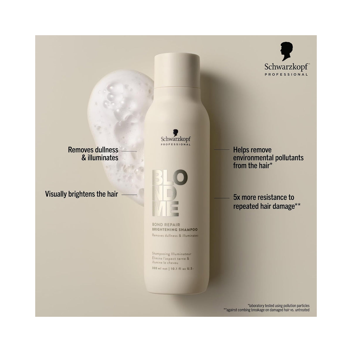Schwarzkopf Professional BLONDME Bond Repair Brightening Shampoo 10.1 oz beige bottle with benefits, image 46267594768534