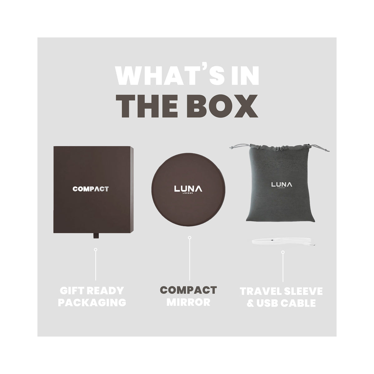 LUNA London COMPACT 2.0 7X 1X Magnifying LED Compact Mirror / ESPRESSO BROWN, image 46179767320726