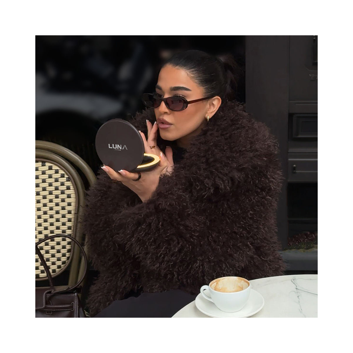 LUNA London COMPACT 2.0 7X 1X Magnifying LED Compact Mirror / ESPRESSO BROWN, image 46179767419030
