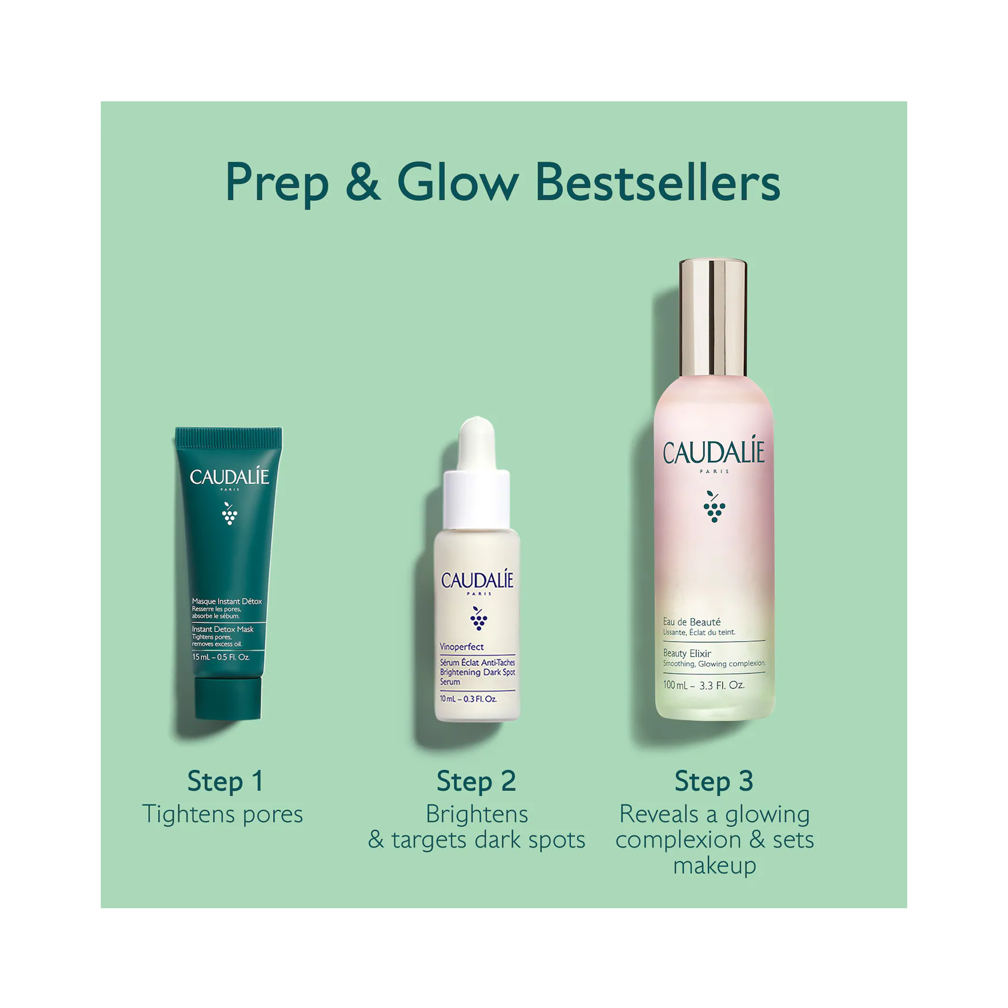 Caudalie Prep & Glow Bestsellers Trio - HOL25