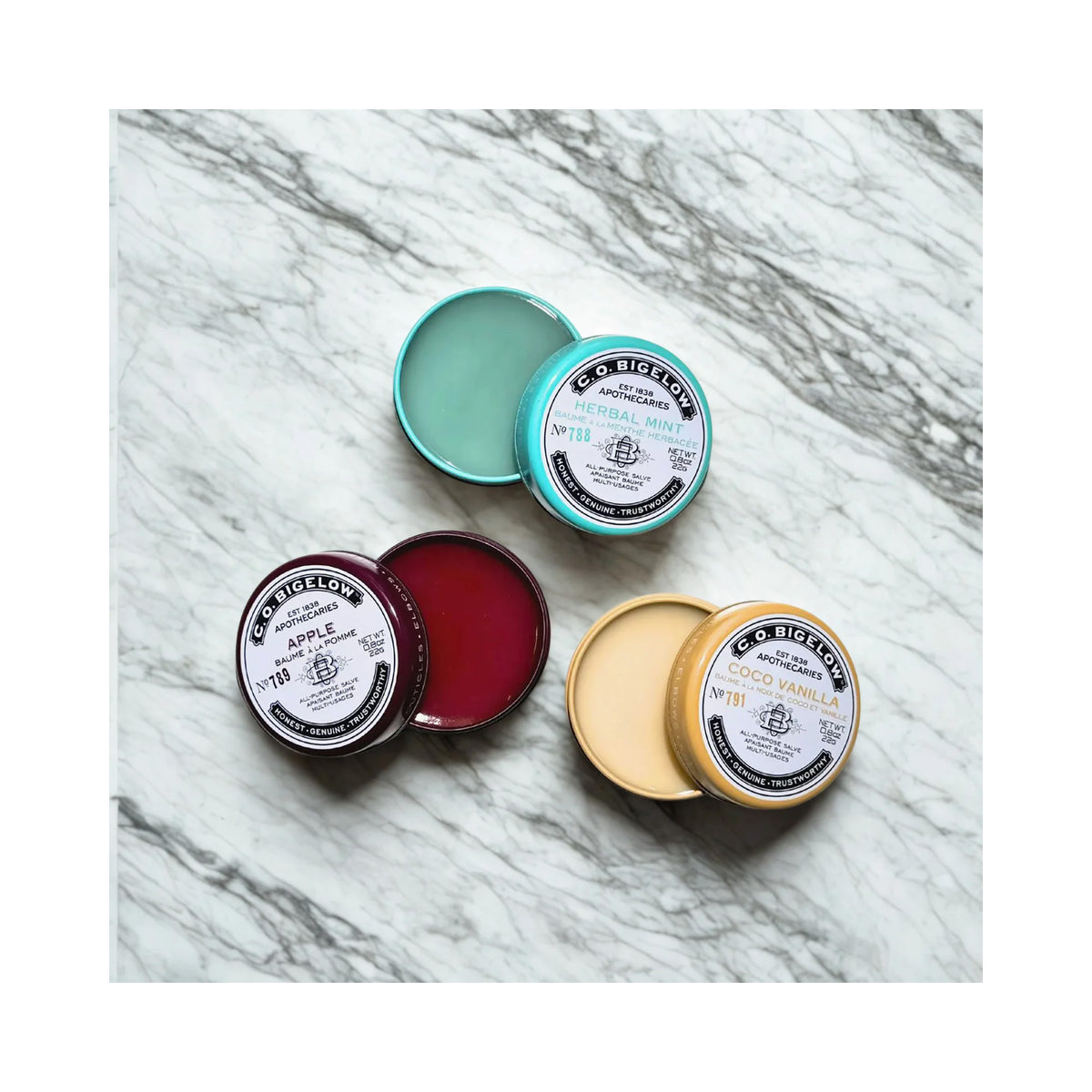 C.O. Bigelow Lip Salve Tin Trio (Herbal Mint, Apple, Coco Vanilla) / 3PC, image 46184227373206