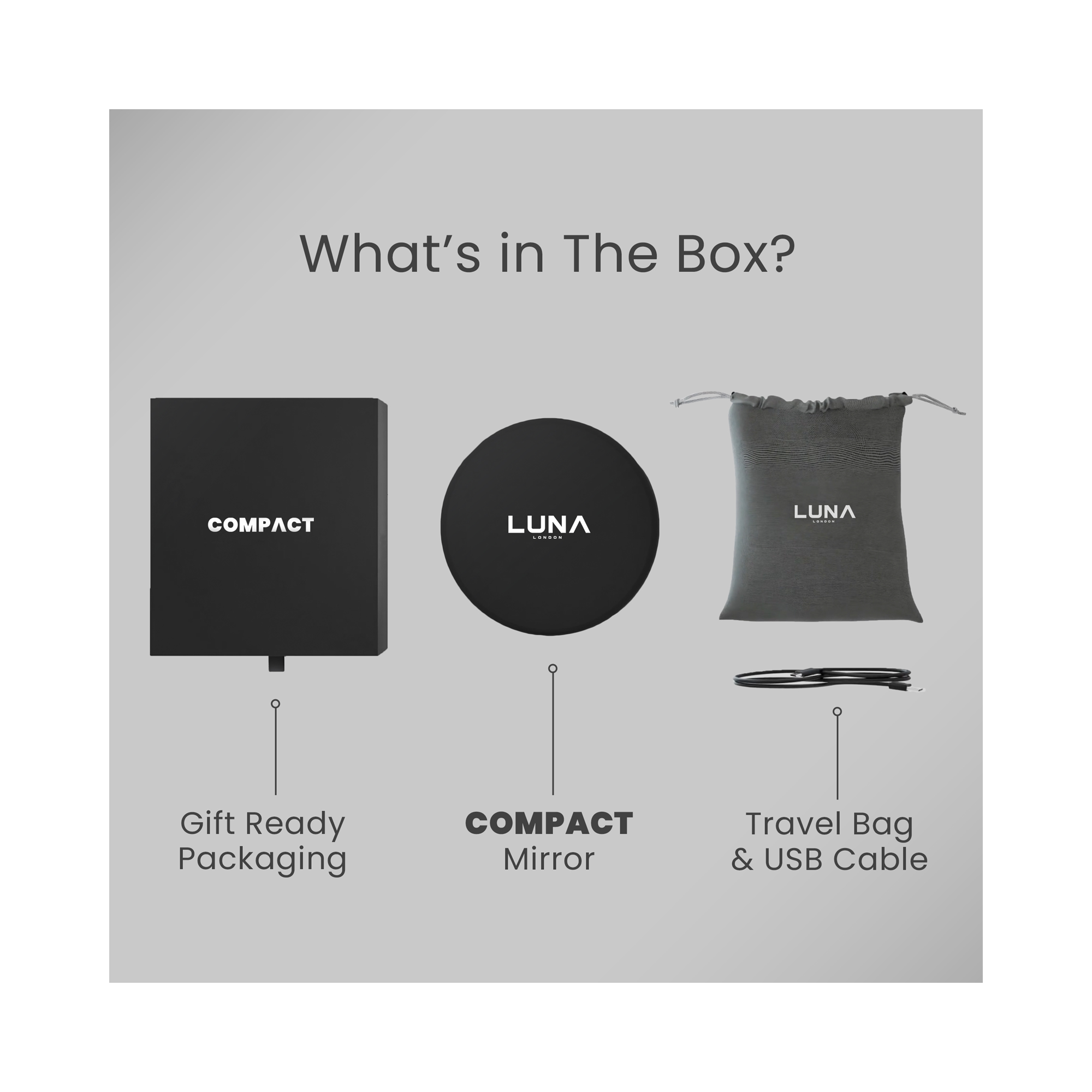 LUNA London COMPACT 2.0 7X 1X Magnifying LED Compact Mirror / MATTE BLACK