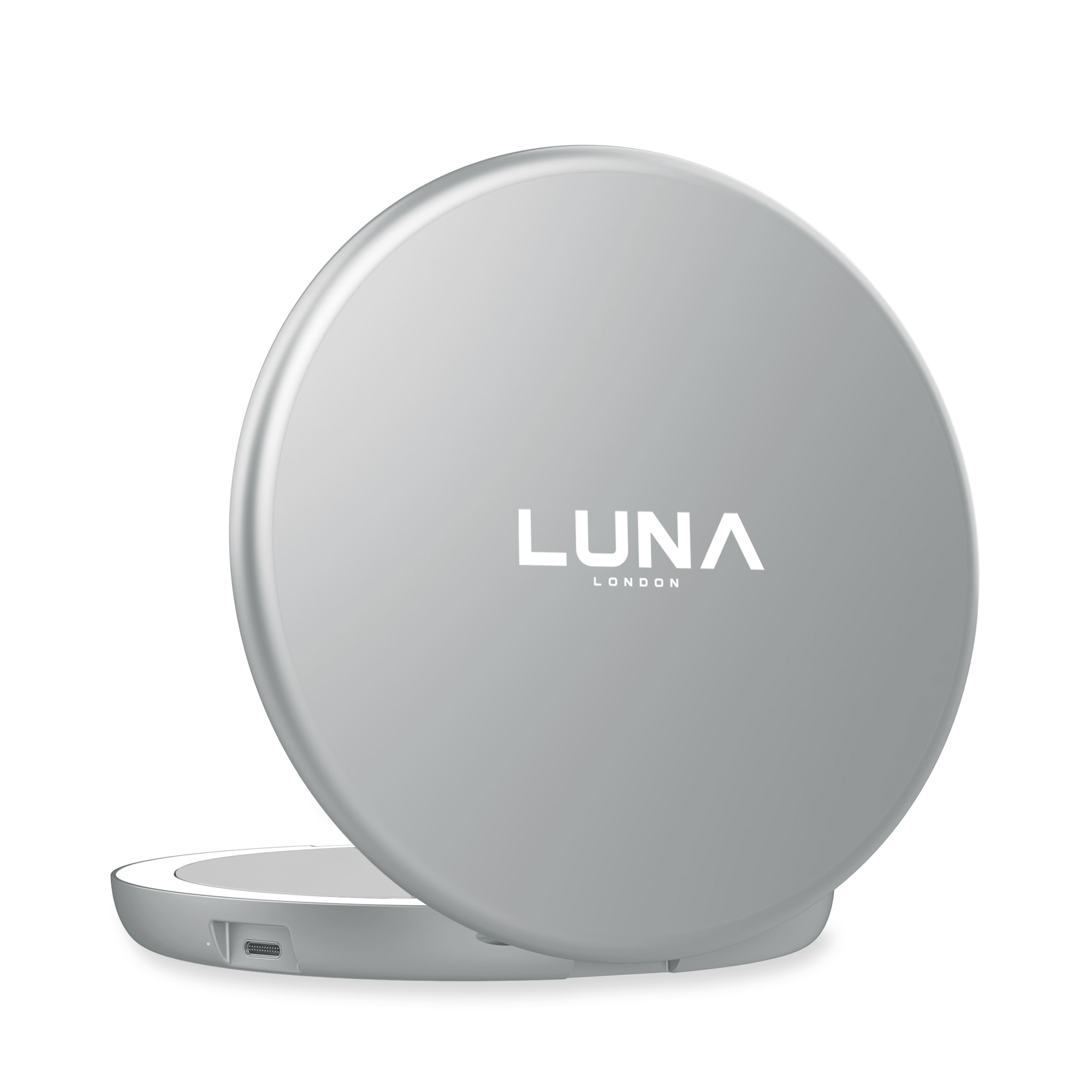 LUNA London COMPACT 2.0 7X 1X Magnifying LED Compact Mirror / CHALK GREY