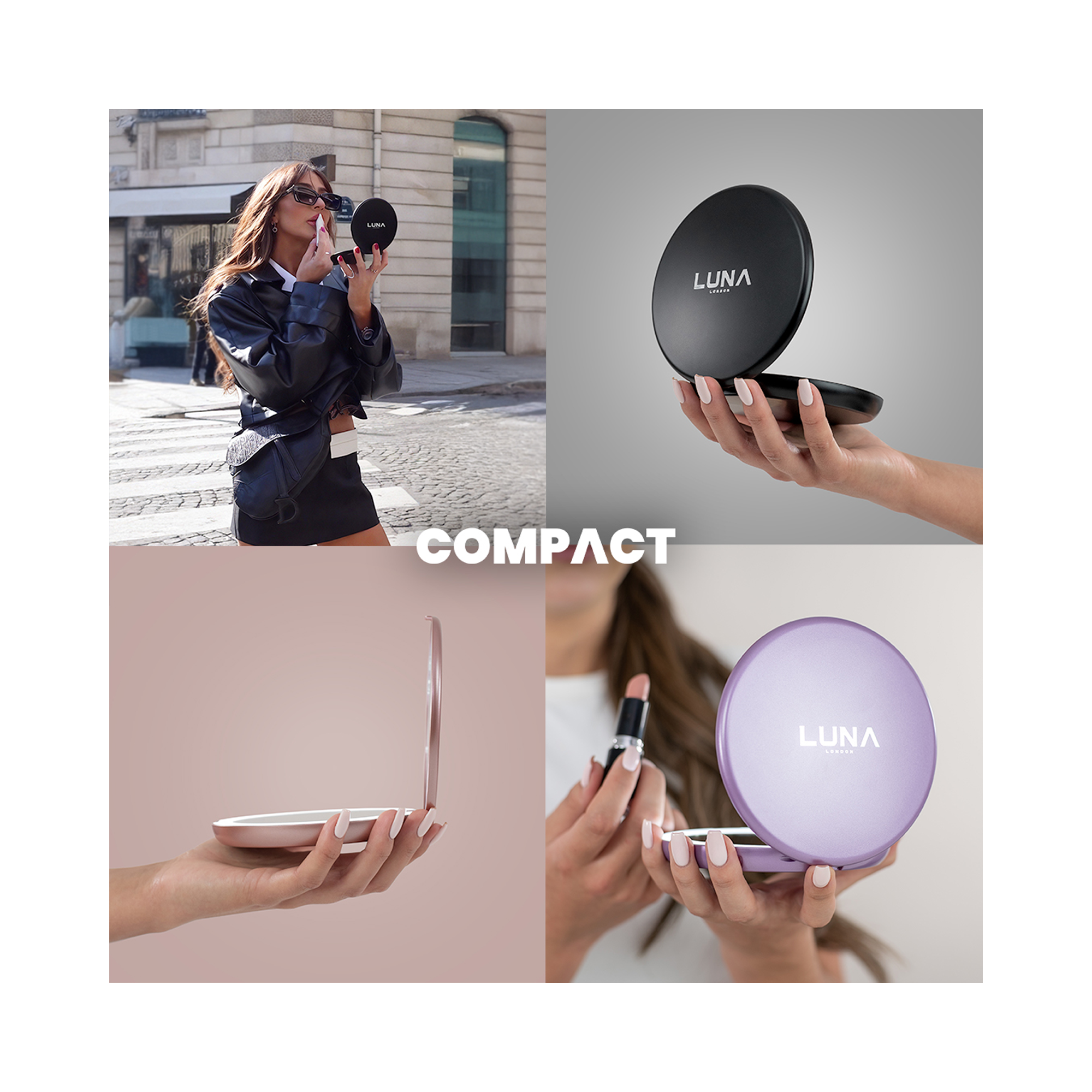 LUNA London COMPACT 2.0 7X 1X Magnifying LED Compact Mirror / SOFT STONE