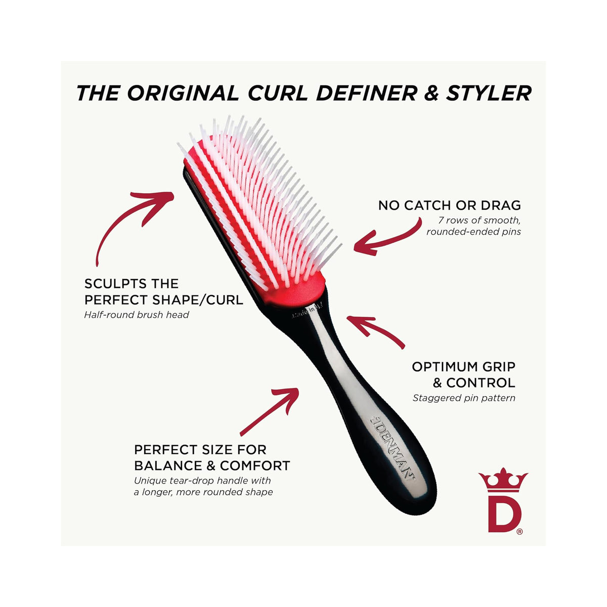 Denman D3 Medium 7 Row Styling Brush Back, image 32558864629910