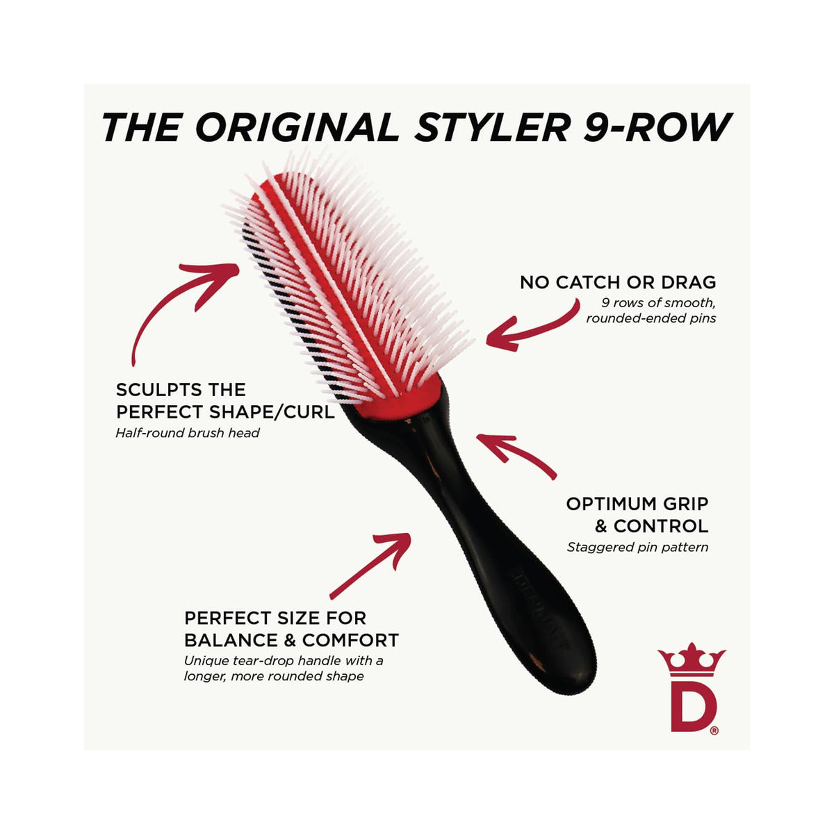 Denman D4 Large 9 Row Styling Brush, image 32558588461206
