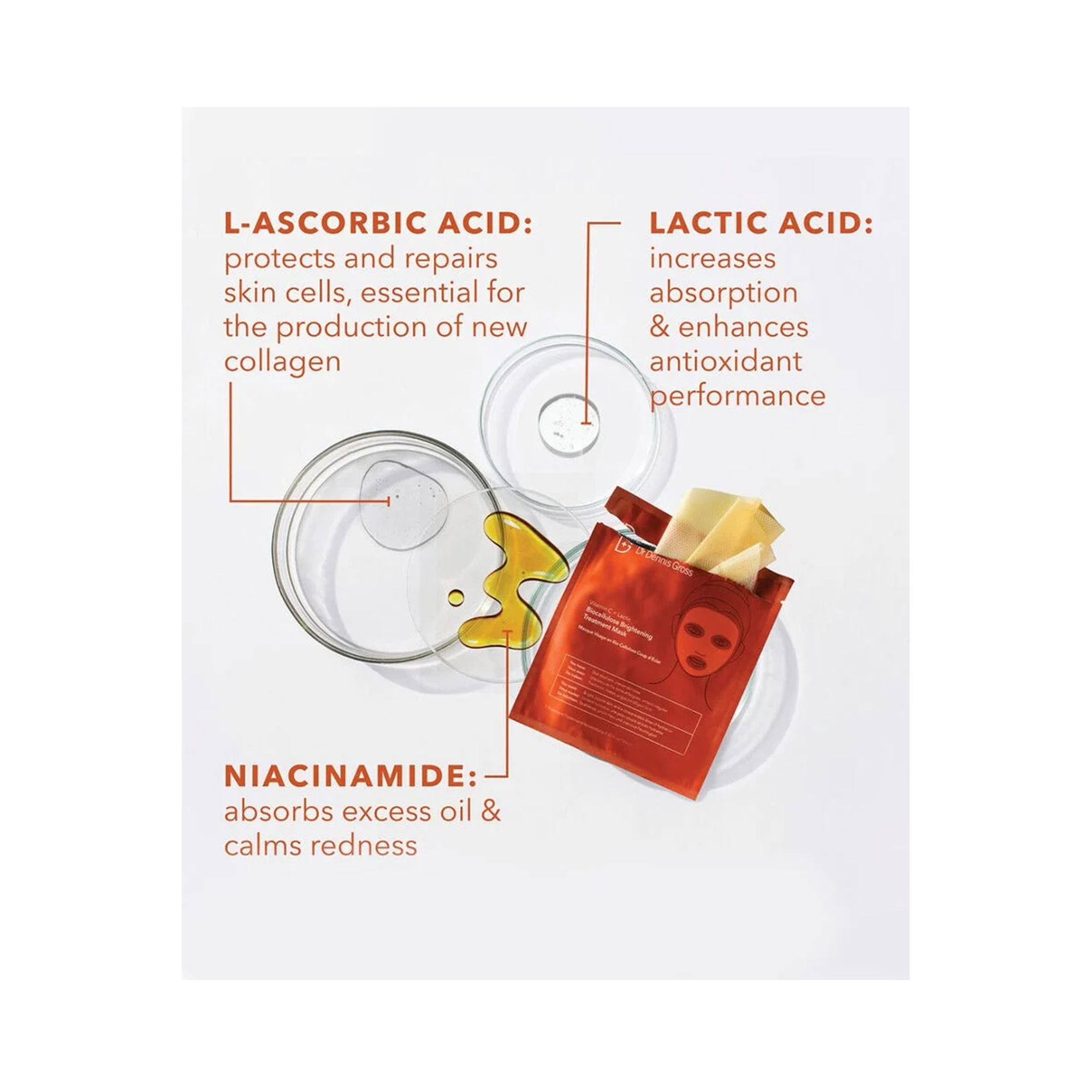 Dr. Dennis Gross Vitamin C + Lactic Biocellulose Brightening Treatment Mask / 4PK