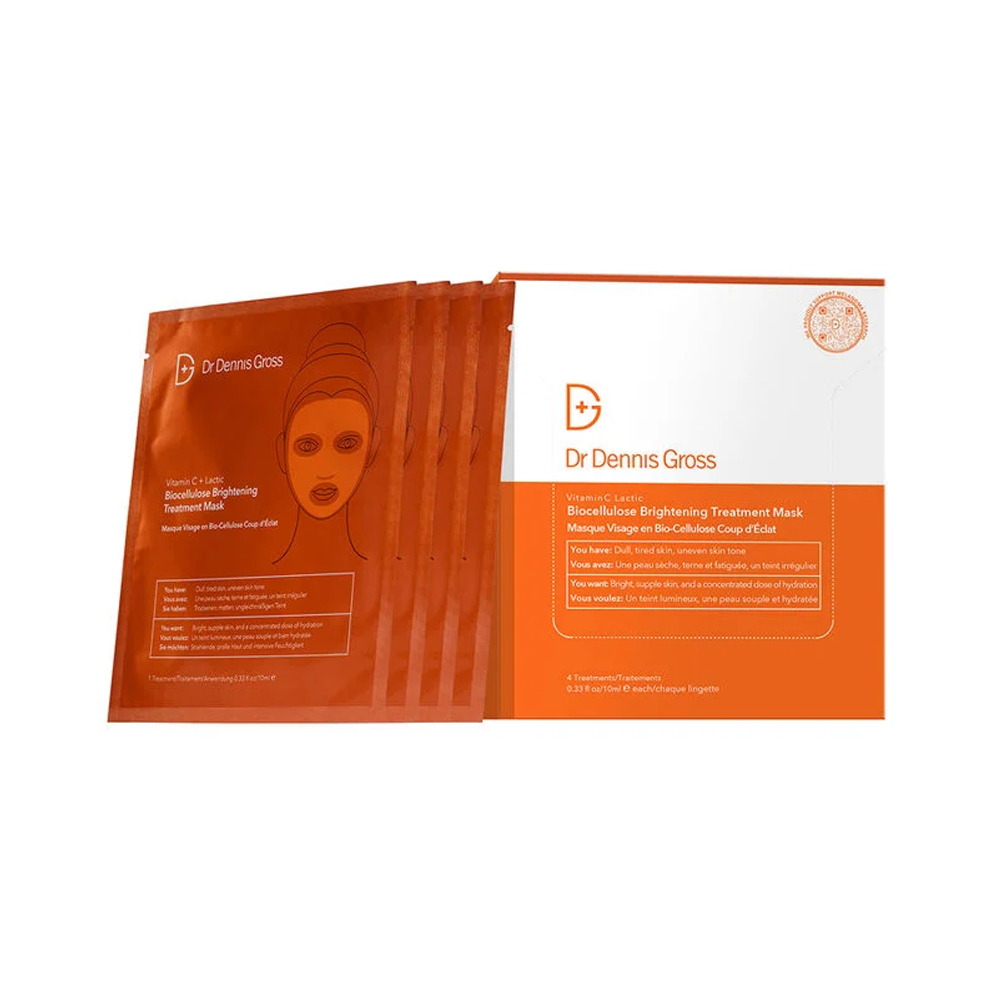 Dr. Dennis Gross Vitamin C + Lactic Biocellulose Brightening Treatment Mask / 4PK