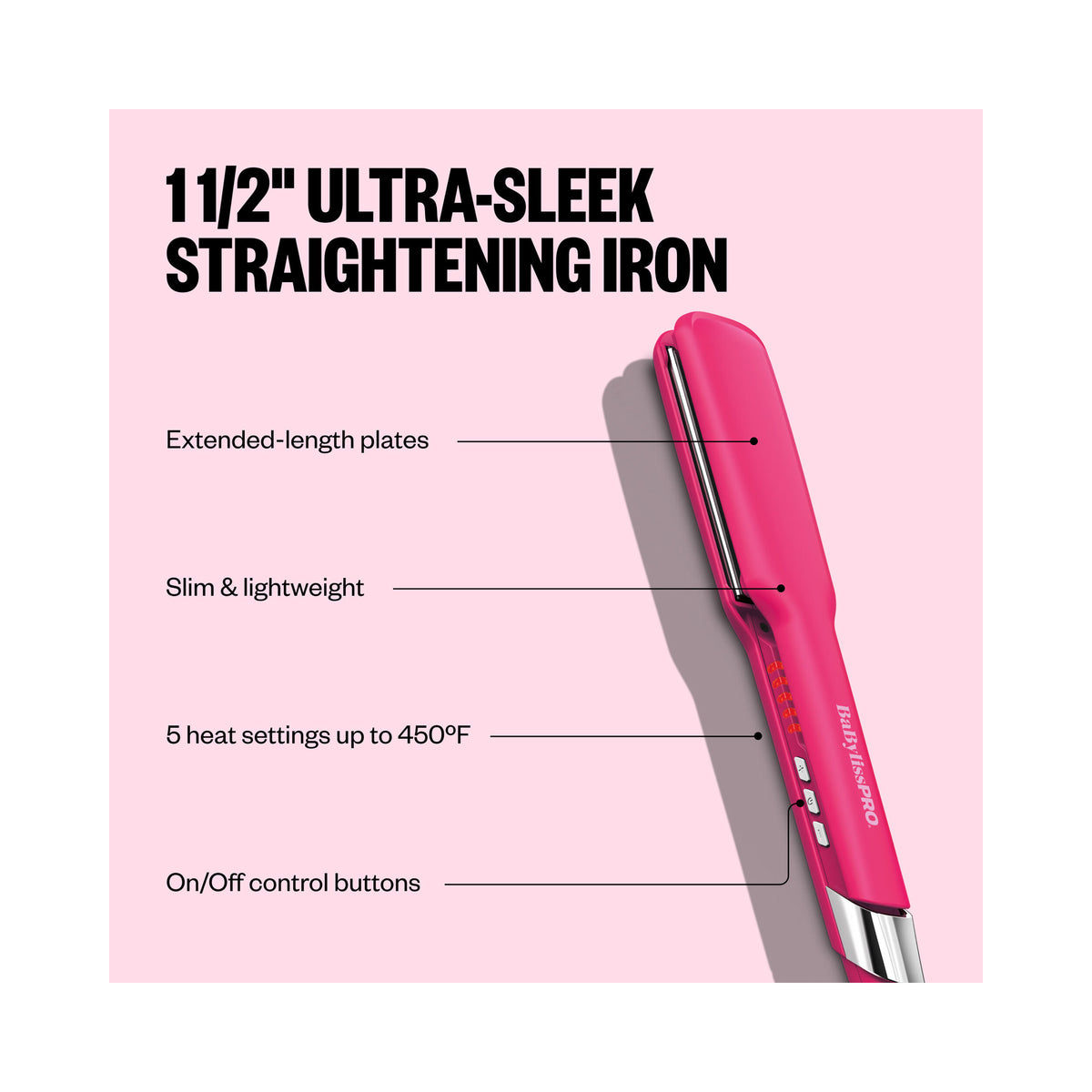 BaBylissPRO Limited Edition Hot Pink 1½ Ultra-Sleek Flat Iron - Item No. BNT131THP / 1.5 Inch, image 46187195957398