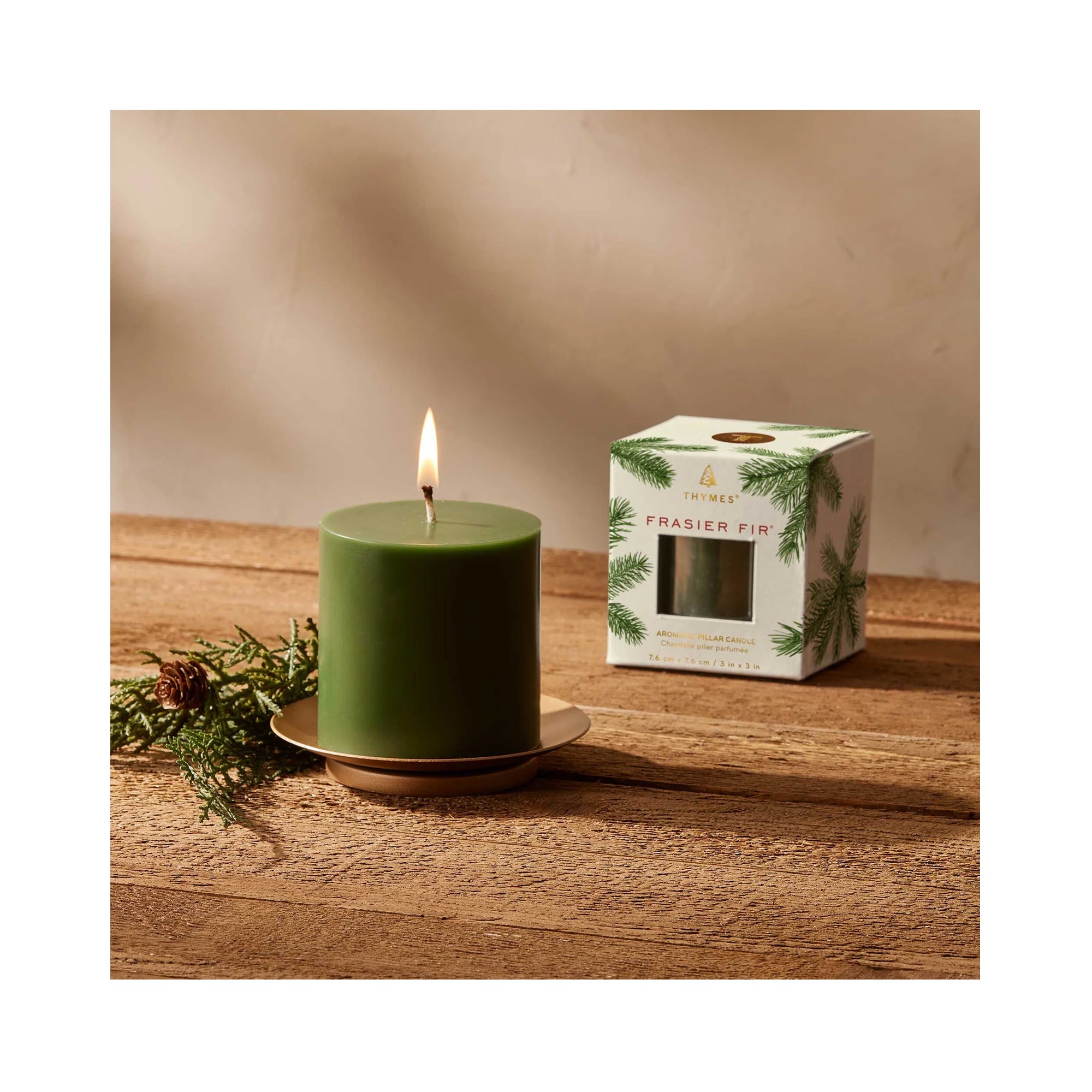 Thymes Frasier Fir Pillar Candle / 3X3