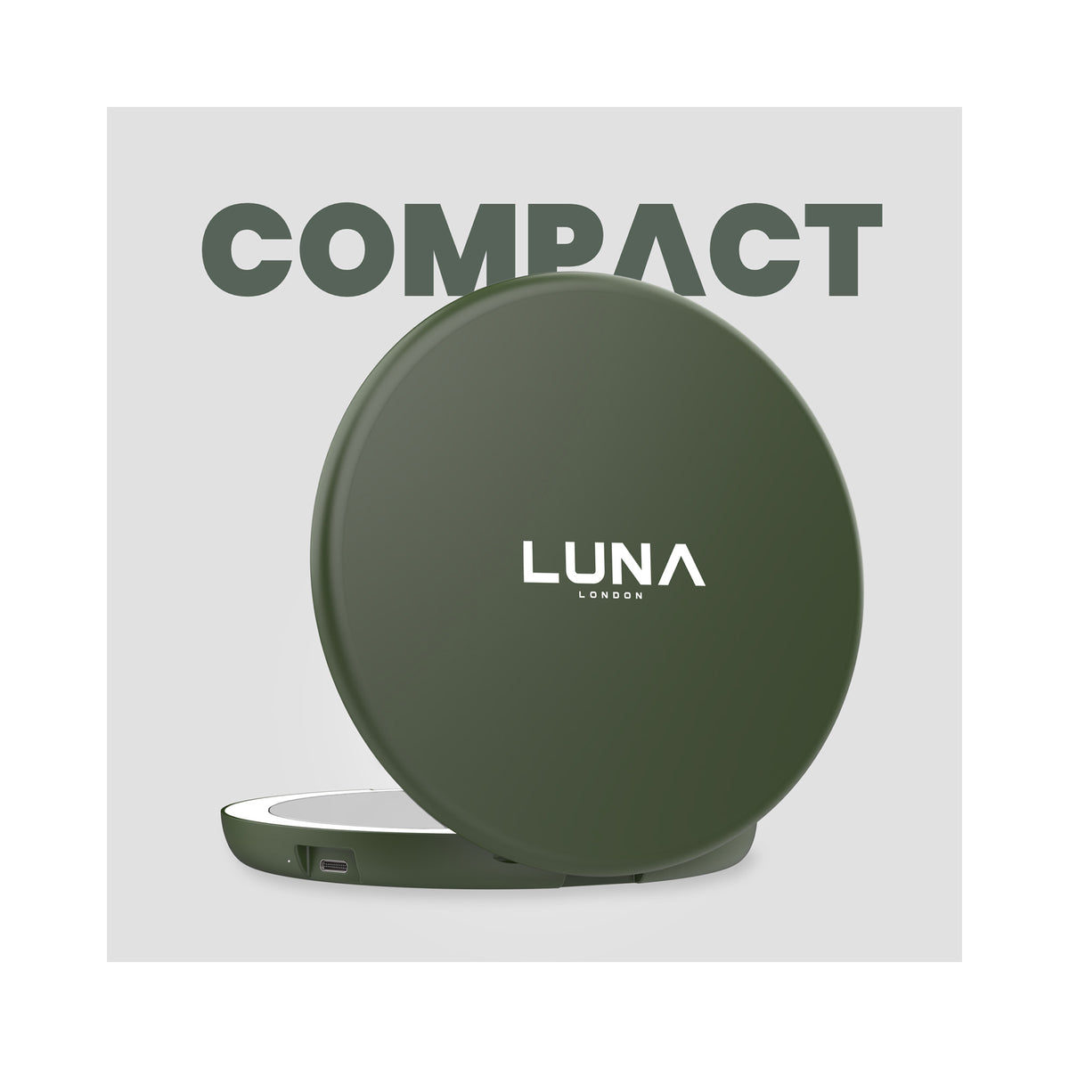 LUNA London COMPACT 2.0 7X 1X Magnifying LED Compact Mirror / FOREST GREEN, image 46179768074390