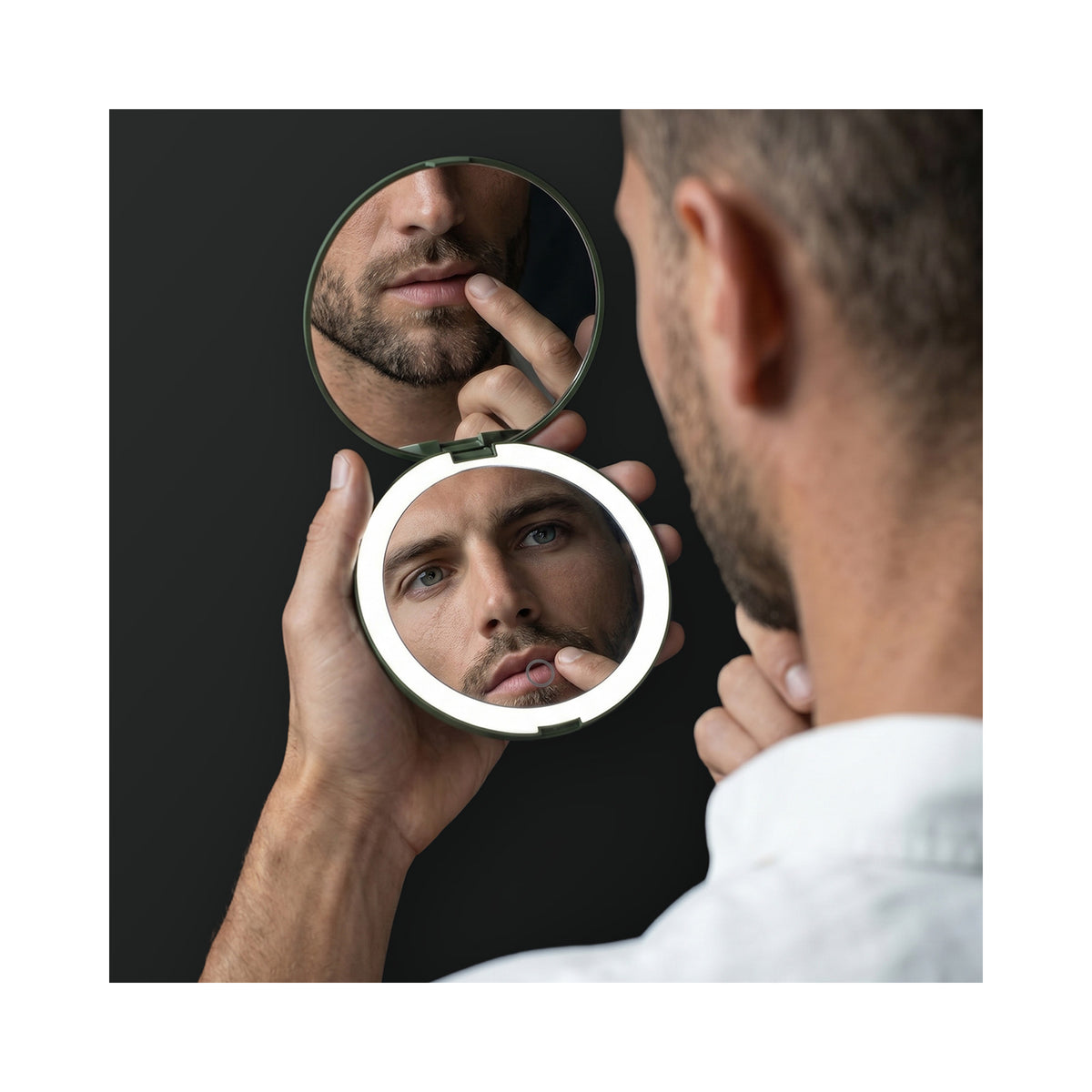 LUNA London COMPACT 2.0 7X 1X Magnifying LED Compact Mirror / FOREST GREEN, image 46179768107158