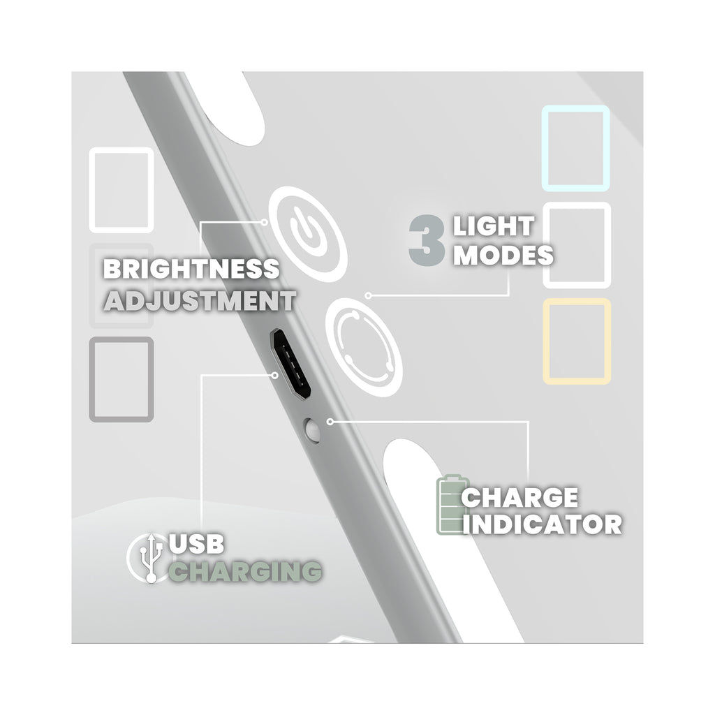 LUNA London ECLIPSE Rechargeable LED Travel Mirror with 3 Light Modes / CHALK GREY thumbnail 29