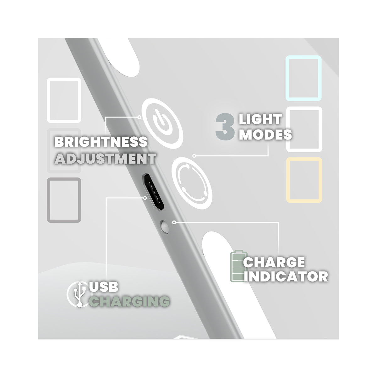 LUNA London ECLIPSE Rechargeable LED Travel Mirror with 3 Light Modes / CHALK GREY, image 46179657416854