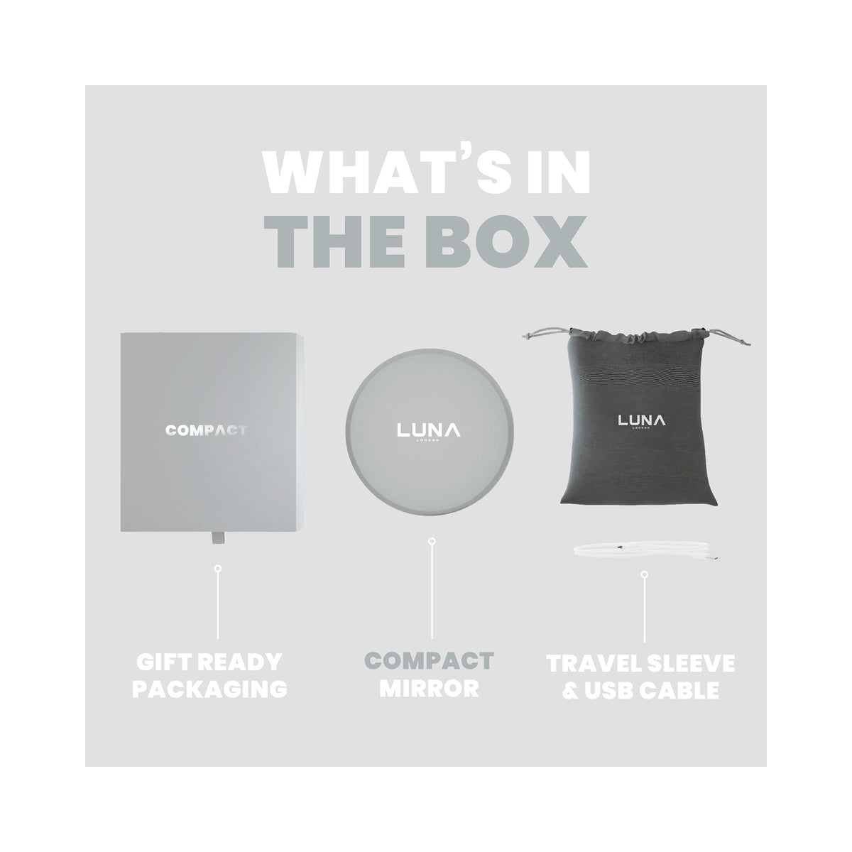 LUNA London COMPACT 2.0 7X 1X Magnifying LED Compact Mirror / CHALK GREY, image 46179768565910