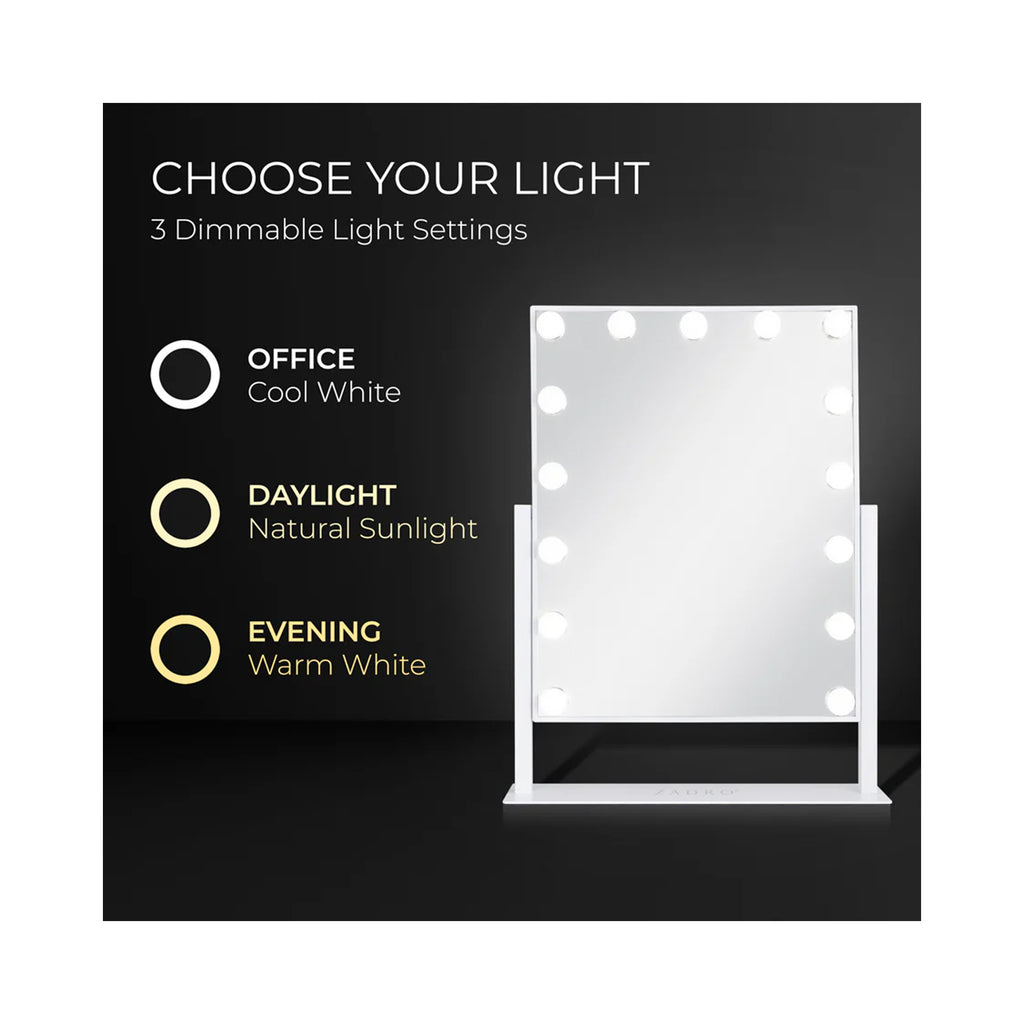 Zadro 15 Led Light Bulb Vertical Hollywood Makeup Mirror 18" x 21" / White