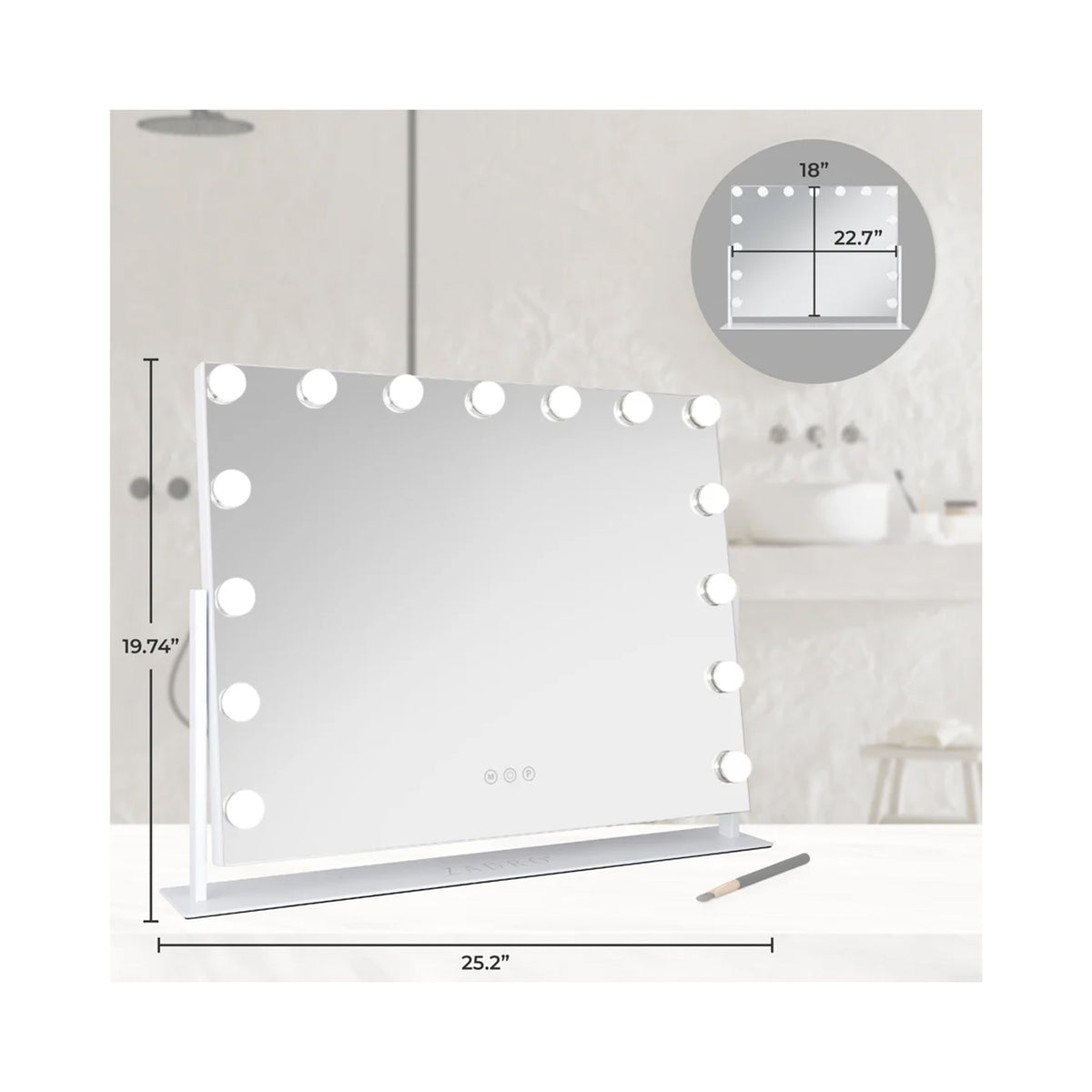 Zadro 15 Led Light Bulb Horizontal Hollywood Makeup Mirror 25" x 20” / White