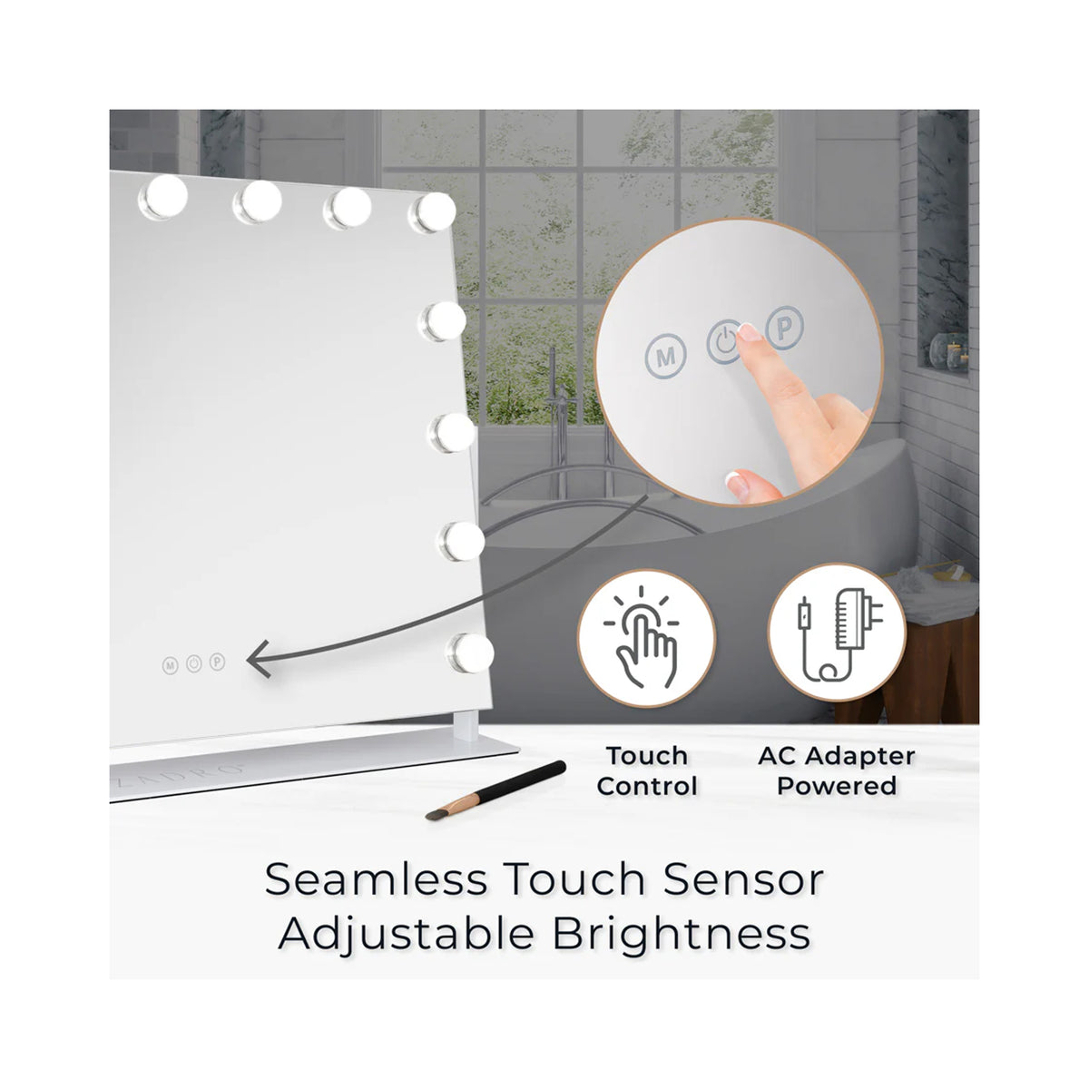 Zadro 15 Led Light Bulb Horizontal Hollywood Makeup Mirror 25" x 20” / White