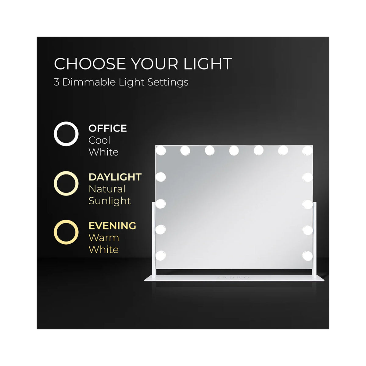 Zadro 15 Led Light Bulb Horizontal Hollywood Makeup Mirror 25" x 20” / White
