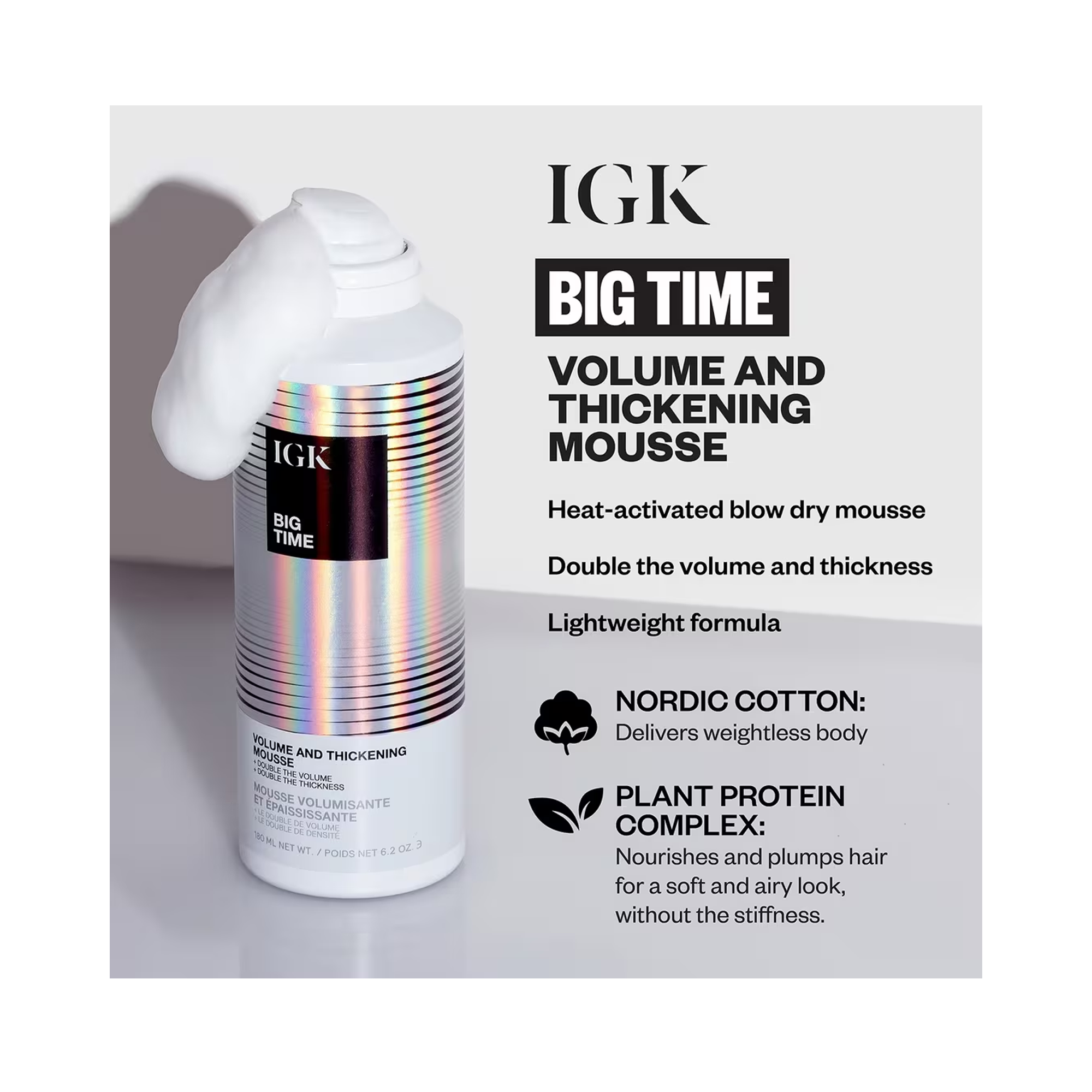 IGK Big Time Volume & Thickening Mousse 6.2OZ / 6.2OZ