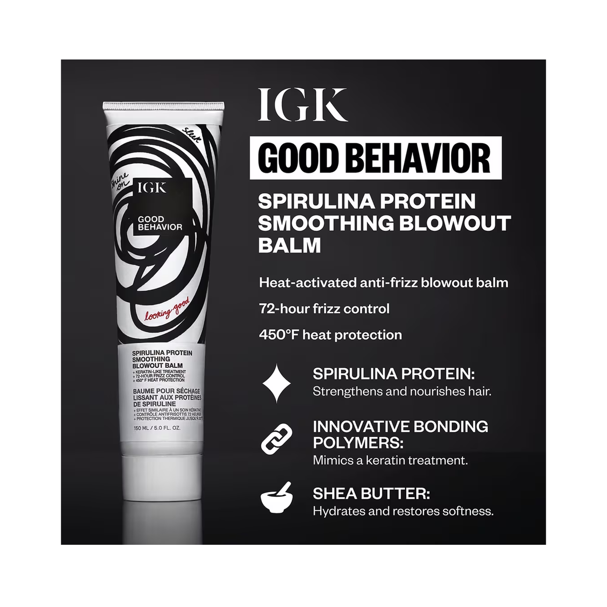 IGK Good Behavior Spirulina Protein Smoothing Blowout Balm 5OZ / 5OZ, image 30737570267286