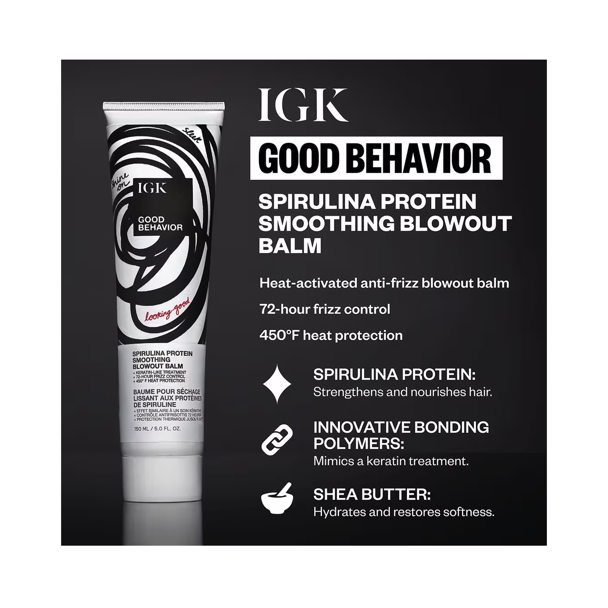 IGK Good Behavior Spirulina Protein Smoothing Blowout Balm 5OZ / 5OZ