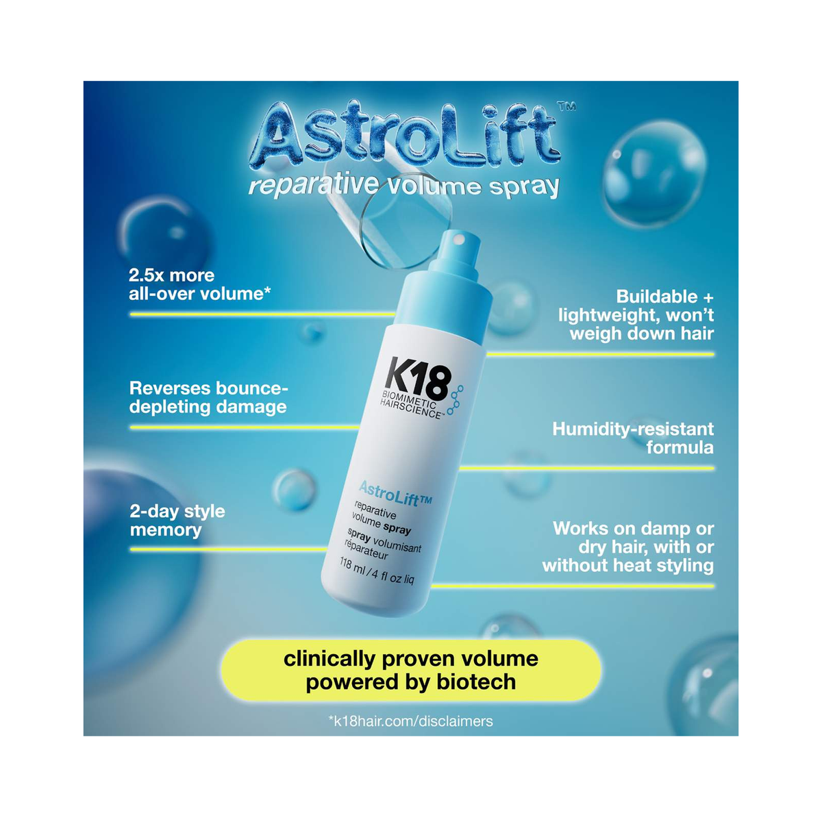 K18 Biomimetic AstroLift Reparative Volume Spray, image 29861807194262