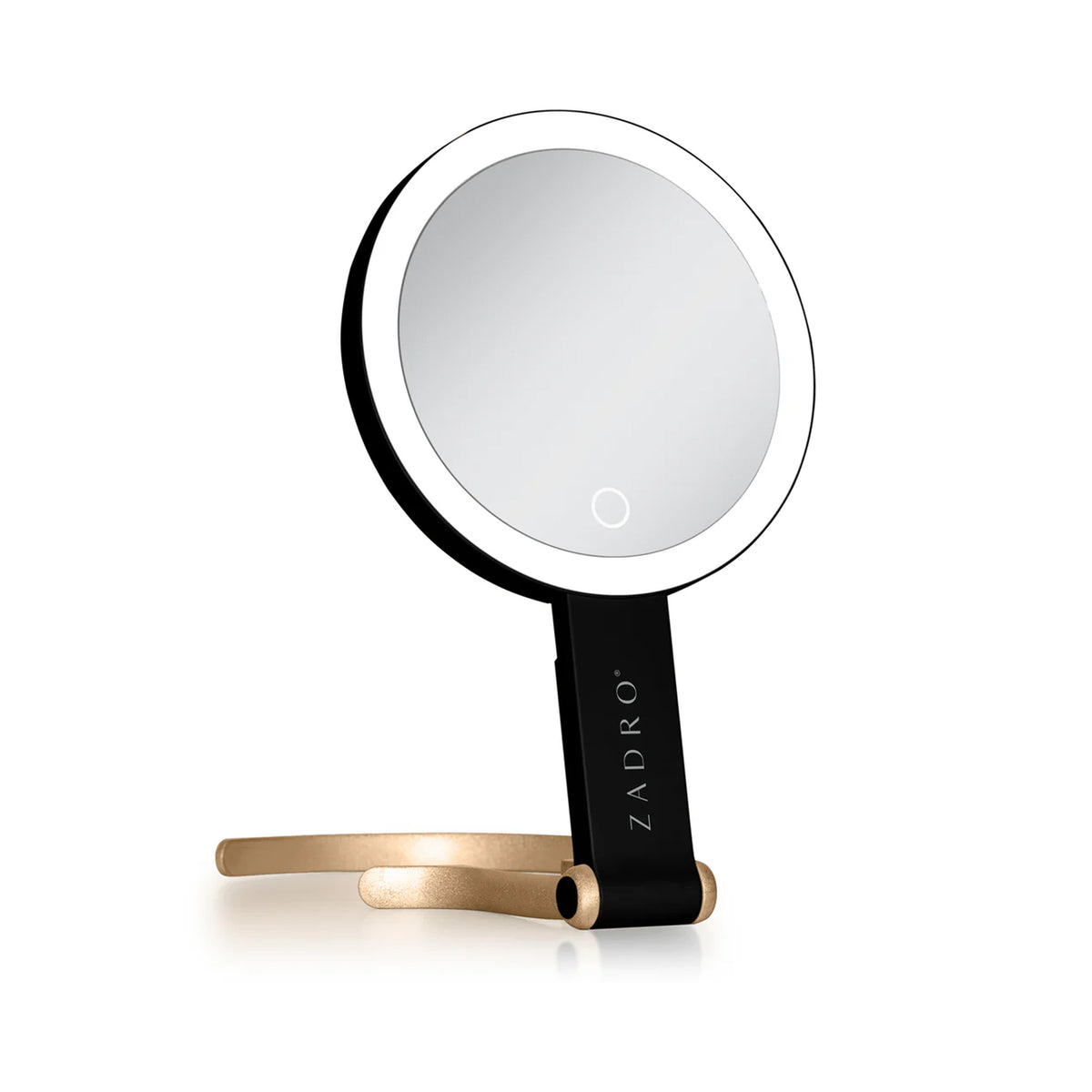 Zadro LED Lighted Travel-Ready Hand Mirror with Magnification & Multi-Position Stand 10X 1X / BLACK - LEDTN10BK
