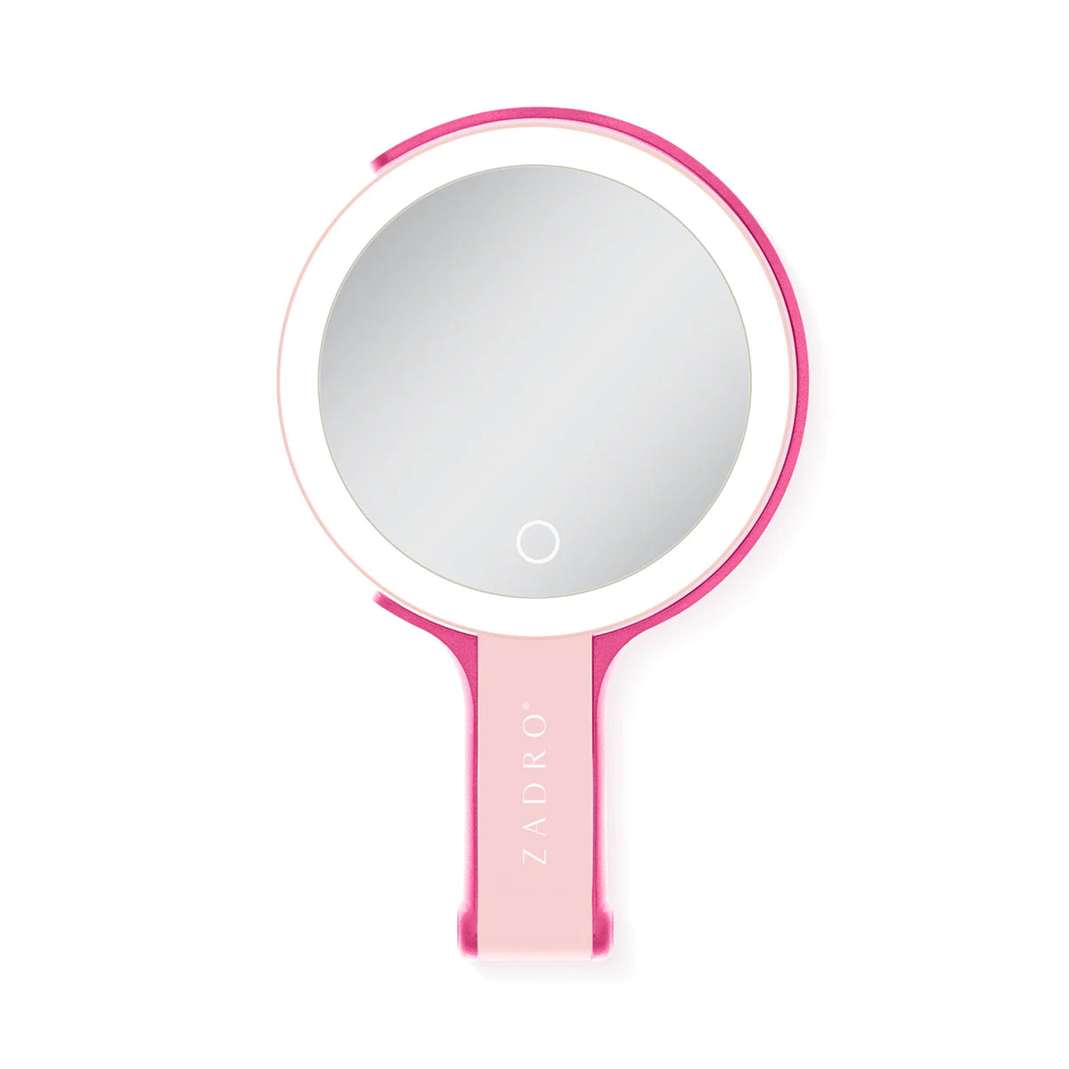 Zadro LED Lighted Travel-Ready Hand Mirror with Magnification & Multi-Position Stand 10X 1X / PINK - LEDTN10PK