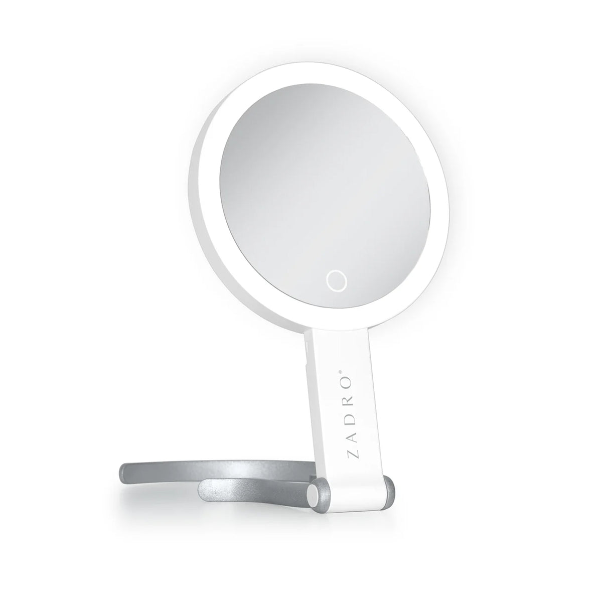 Zadro LED Lighted Travel-Ready Hand Mirror with Magnification & Multi-Position Stand 10X 1X / WHITE - LEDTN10WH