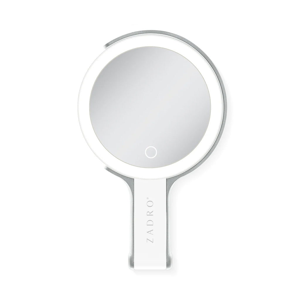 Zadro LED Lighted Travel-Ready Hand Mirror with Magnification & Multi-Position Stand 10X 1X / WHITE - LEDTN10WH