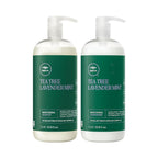 Paul Mitchell Tea Tree Lavender Mint Shampoo & Conditioner Liter Duo, two green bottles with pumps
