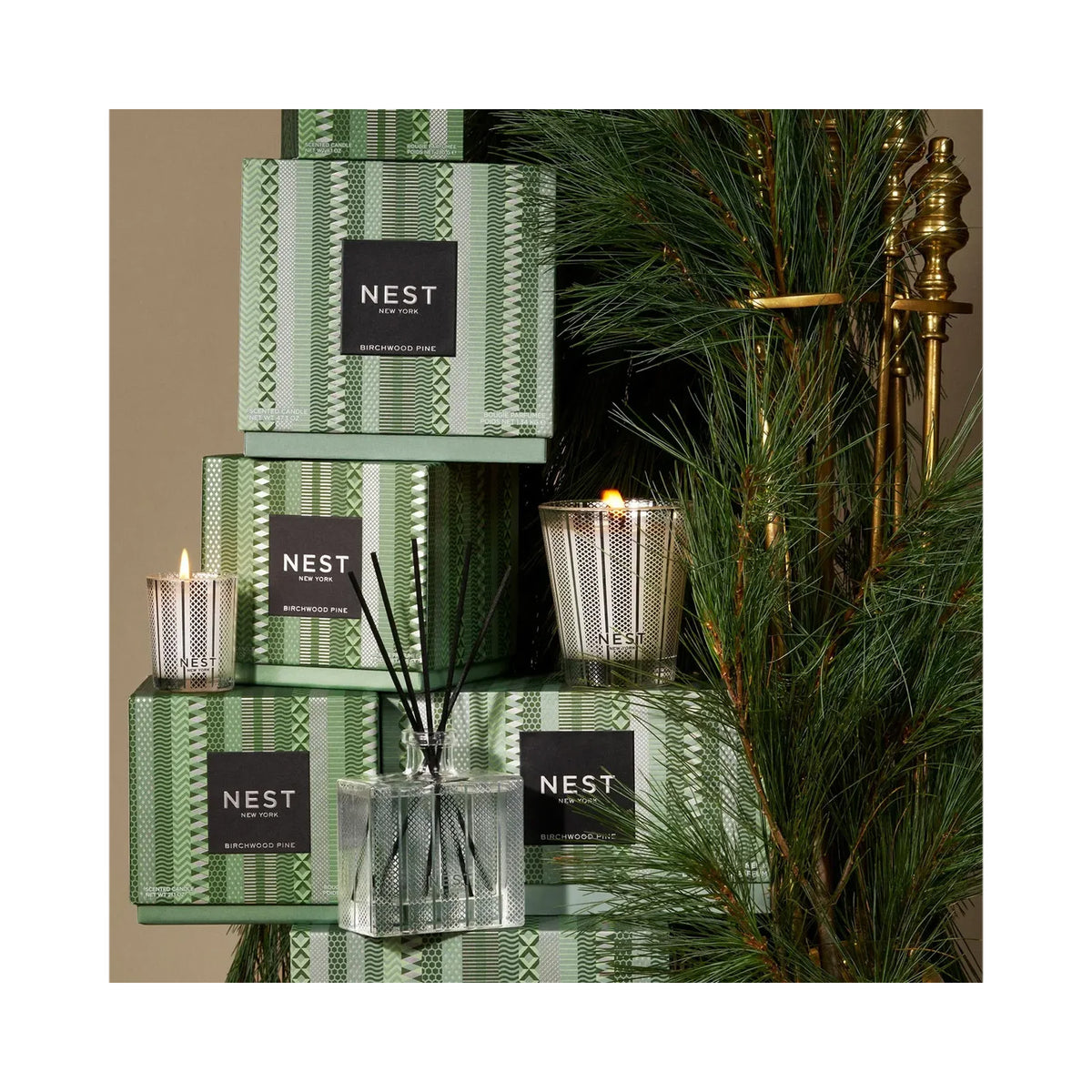 NEST Birchwood Pine Silver Classic Candle & Diffuser Set / SET, image 46184040890518