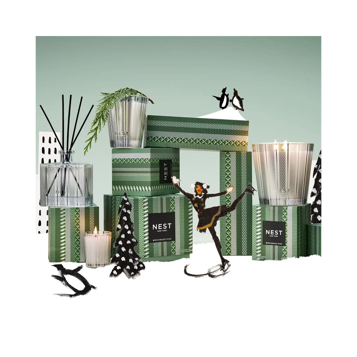 NEST Birchwood Pine Silver Classic Candle & Diffuser Set / SET, image 46184040956054