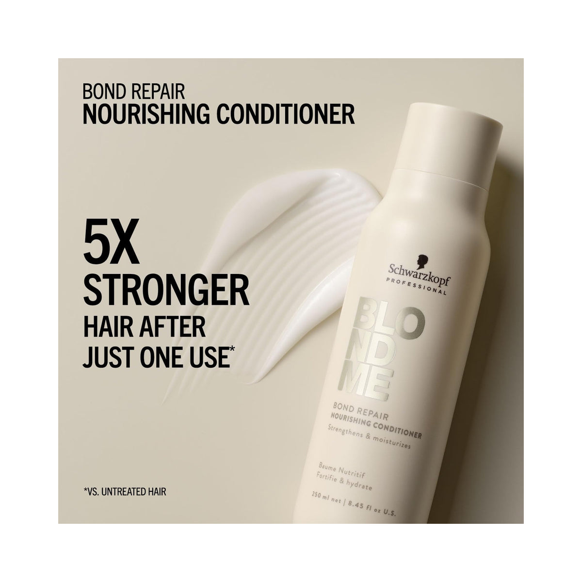 Schwarzkof Professional BLONDME Bond Repair Nourishing Conditioner, beige bottle, stronger hair after one use, image 46267669184662