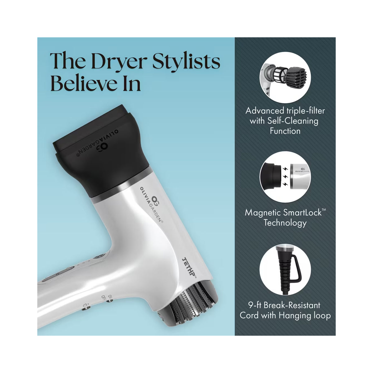 Olivia Garden JetHP Professional Compact Hair Dryer, image 46159277818006