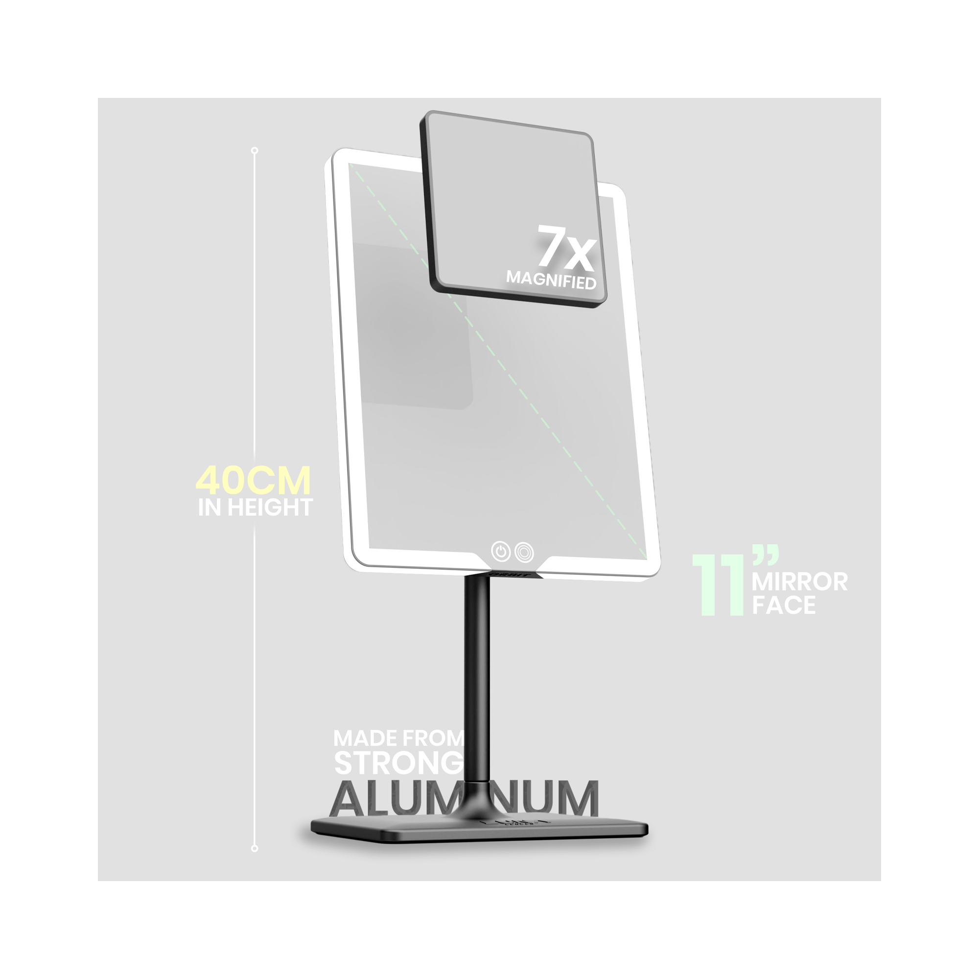 LUNA London ORBIT 7x Magnifying LED Vanity Mirror with 3 Light Modes / PHANTOM BLACK