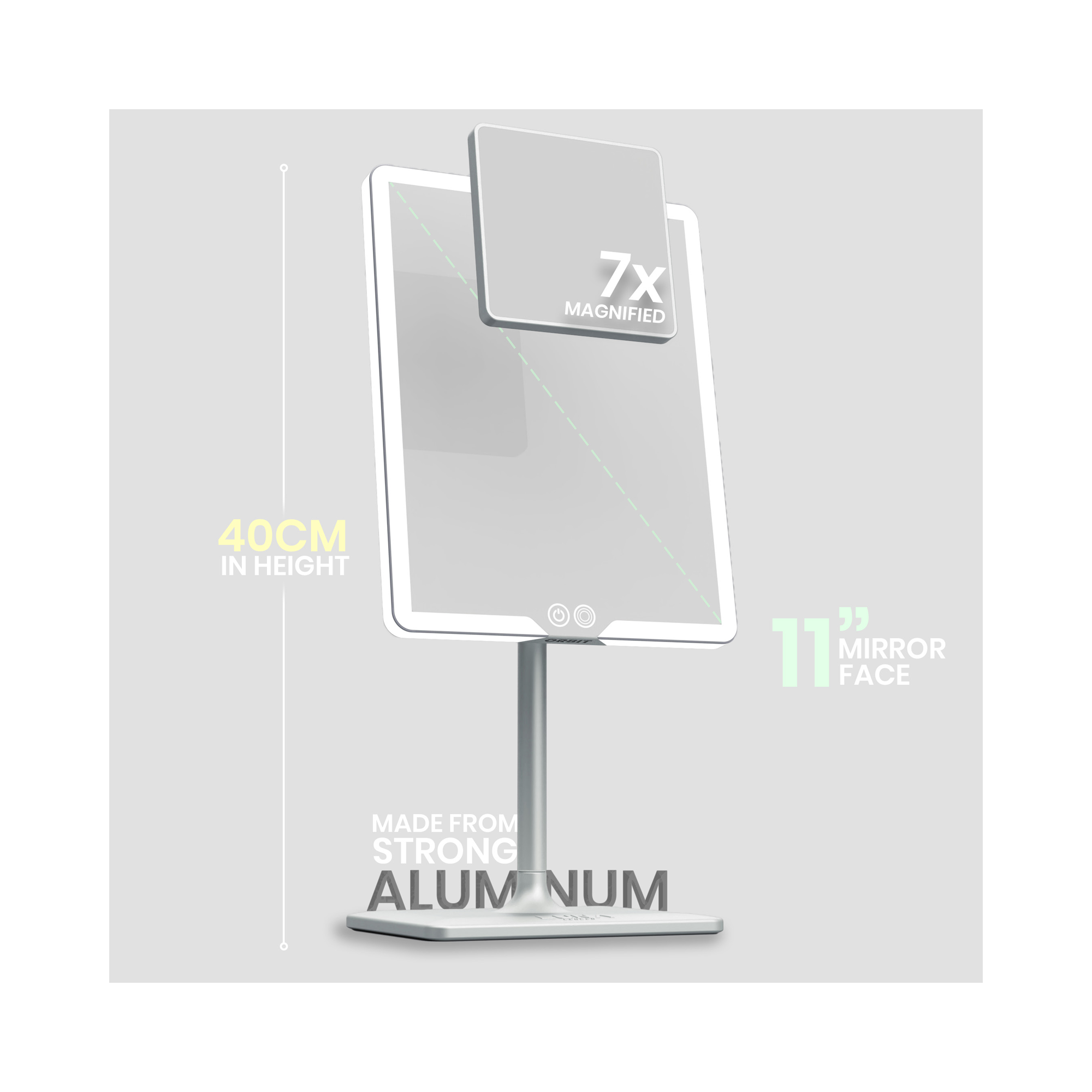 LUNA London ORBIT 7x Magnifying LED Vanity Mirror with 3 Light Modes / CHALK GREY