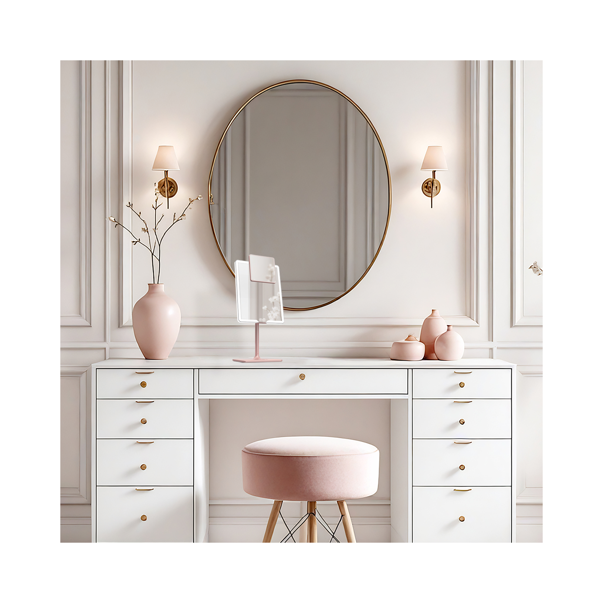 LUNA London ORBIT 7x Magnifying LED Vanity Mirror with 3 Light Modes / BLUSH ROSE