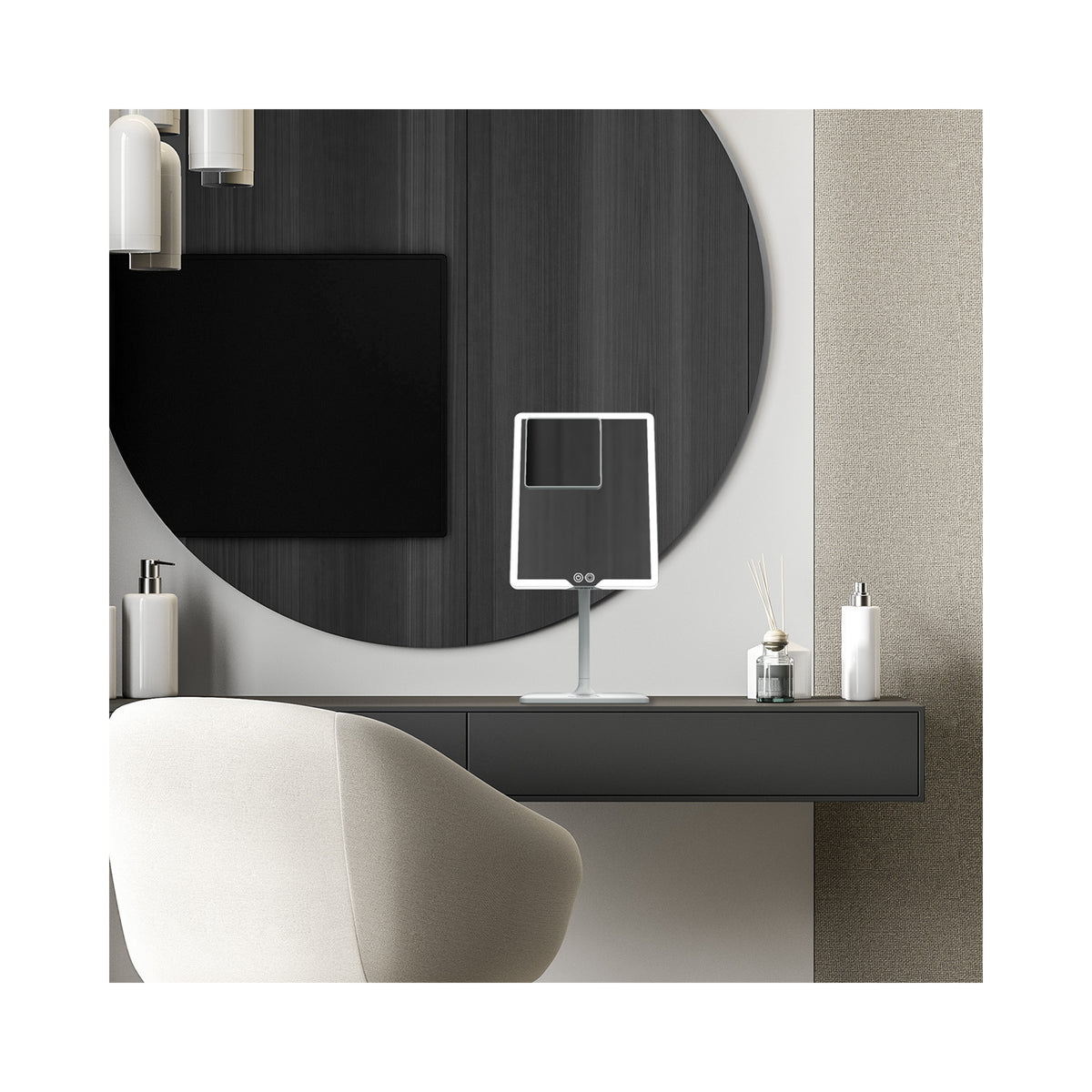 LUNA London ORBIT 7x Magnifying LED Vanity Mirror with 3 Light Modes / CHALK GREY, image 46179581690006